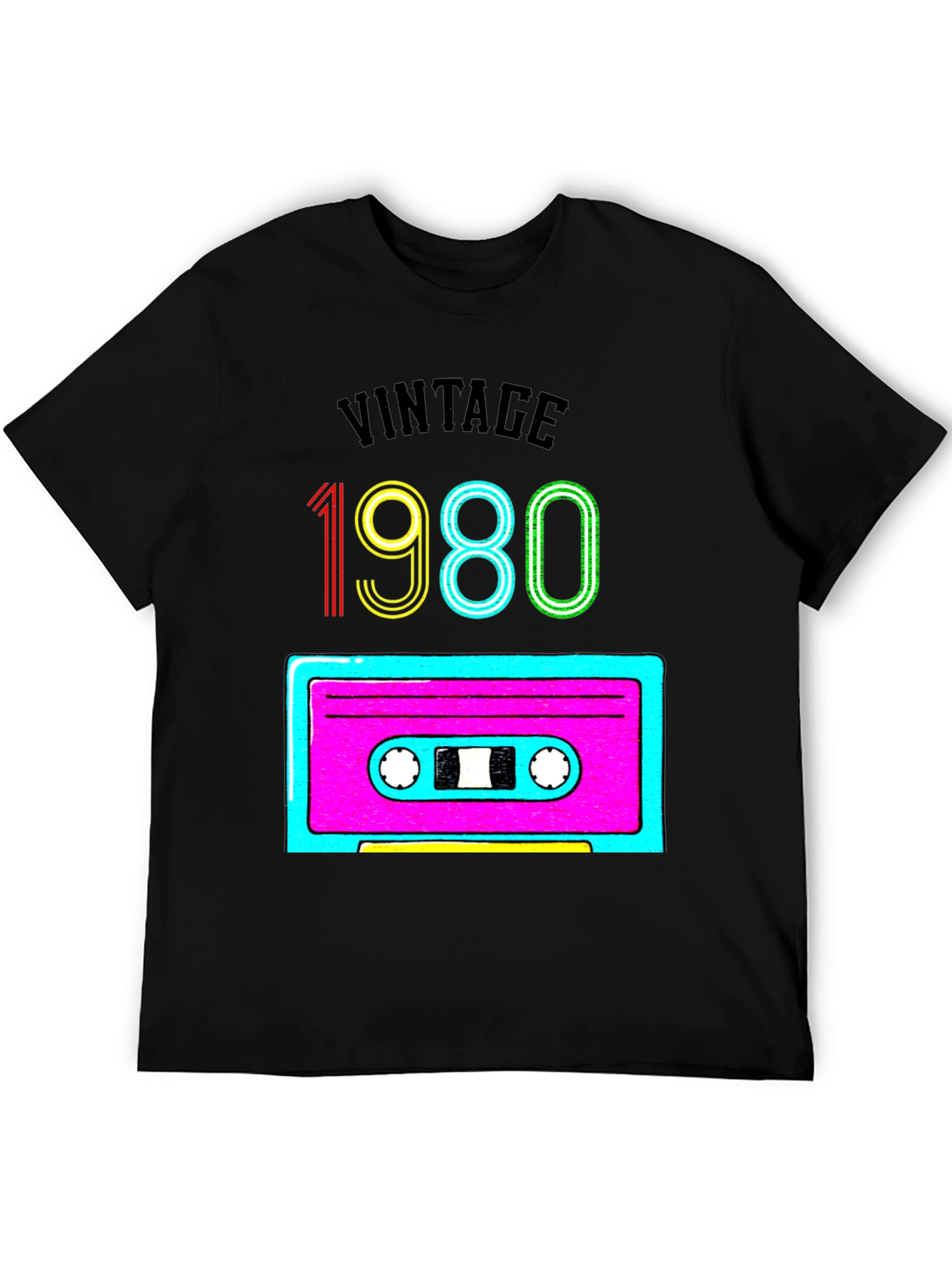 Black Vintage 1980s Cassette Tape Graphic T-Shirt view 5
