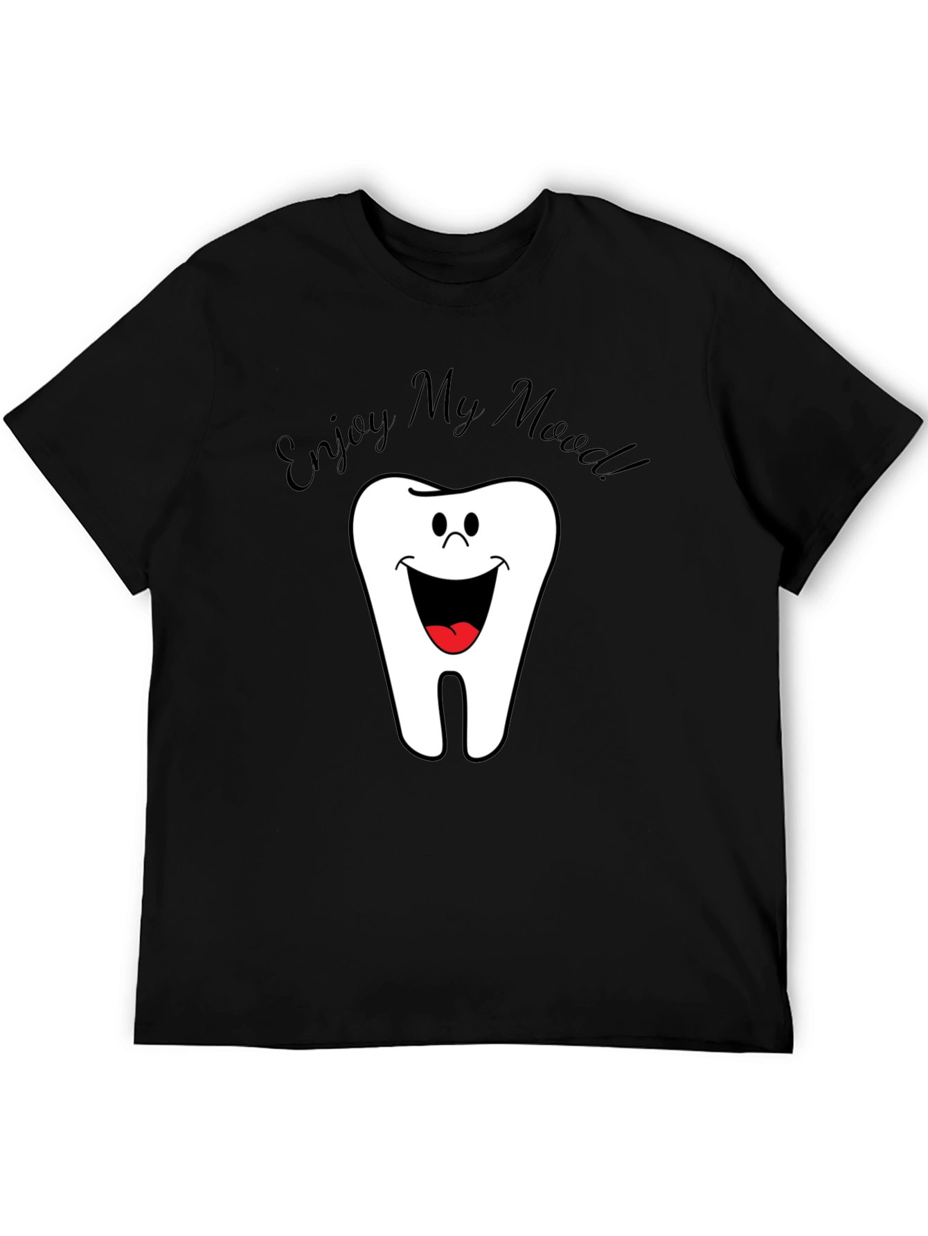 Black Funny Tooth Cartoon Men's Black T-Shirt view 5