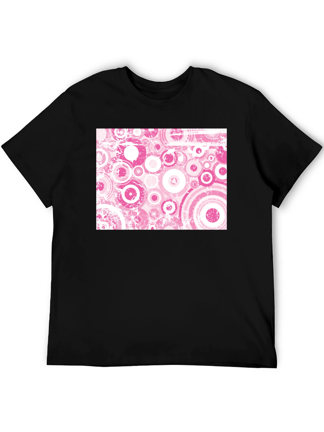 Black Retro Pink Circle Pattern Black T-Shirt view 5