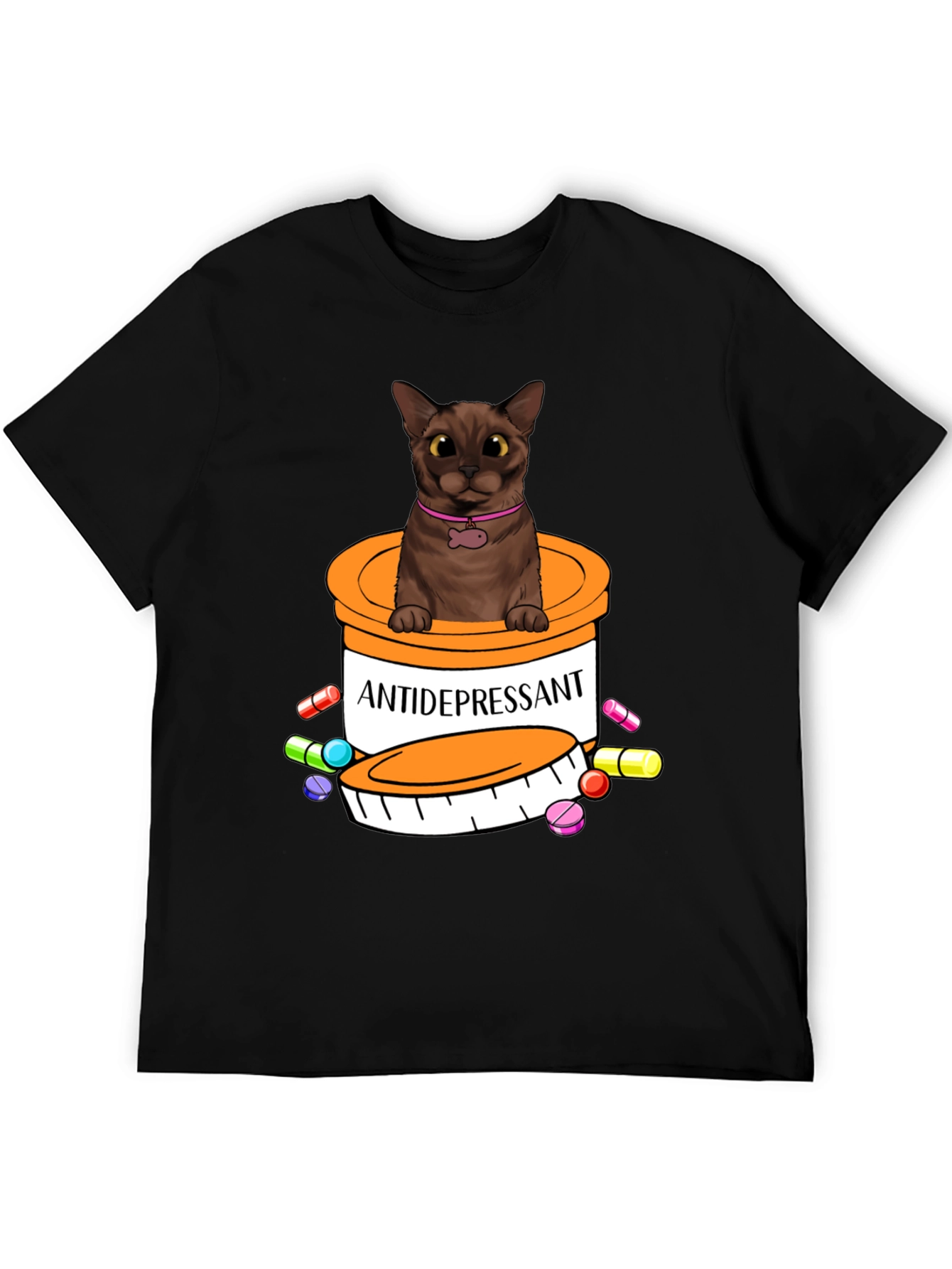 Black Cat Antidepressant Pill Bottle Graphic Tee view 5