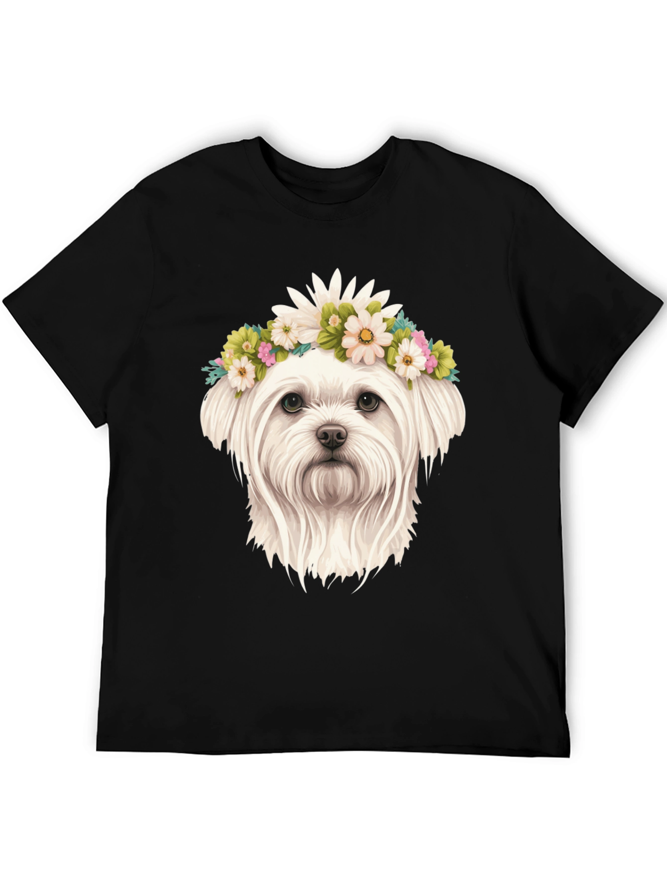 Black Dog with Floral Crown Black T-Shirt view 5