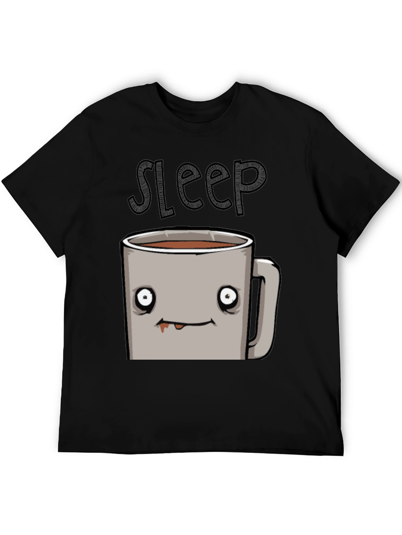 Black Sleepy Coffee Cup Graphic Tee - Soft Black T-Shirt view 5
