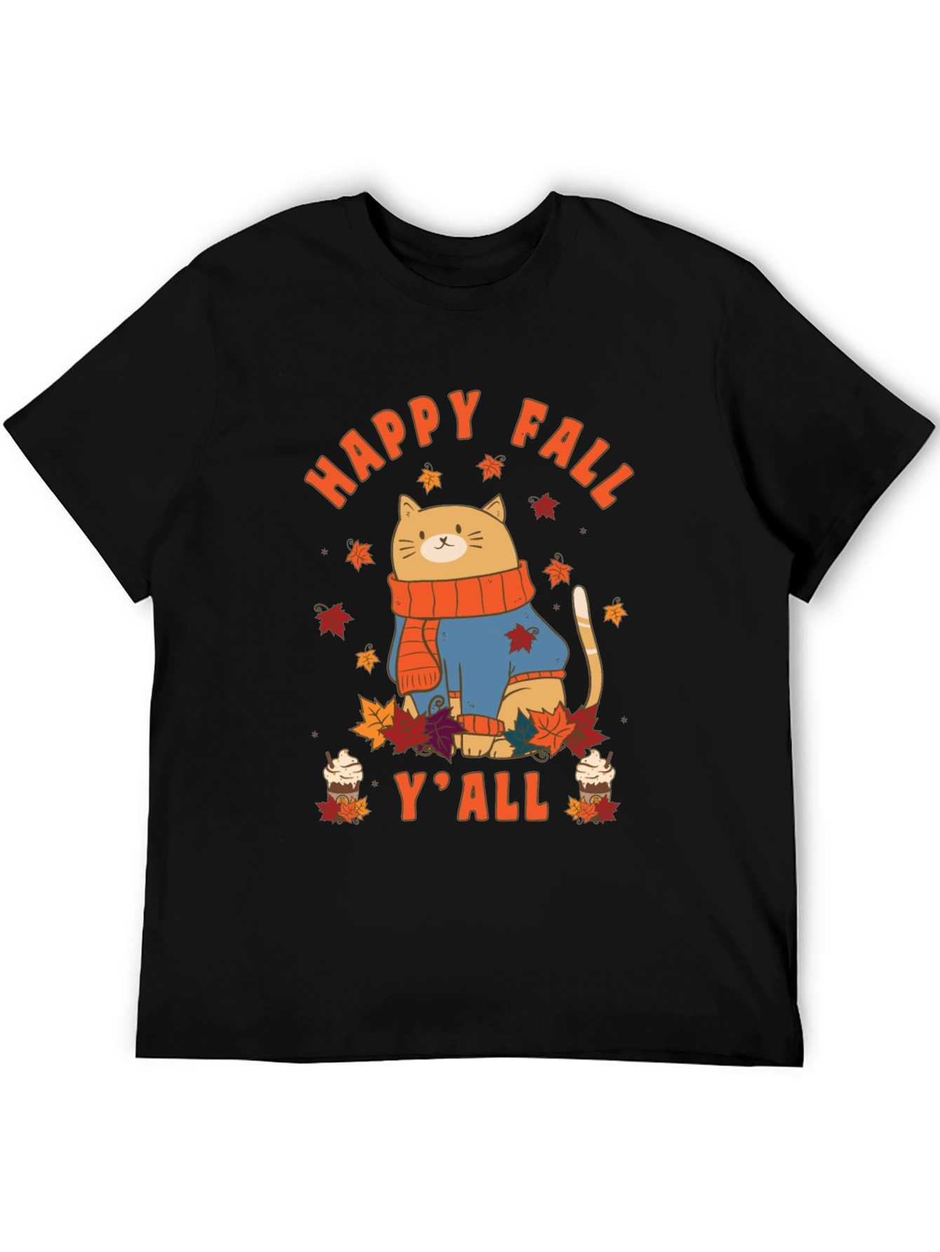 Black Happy Fall Y'all Cat T-Shirt view 5