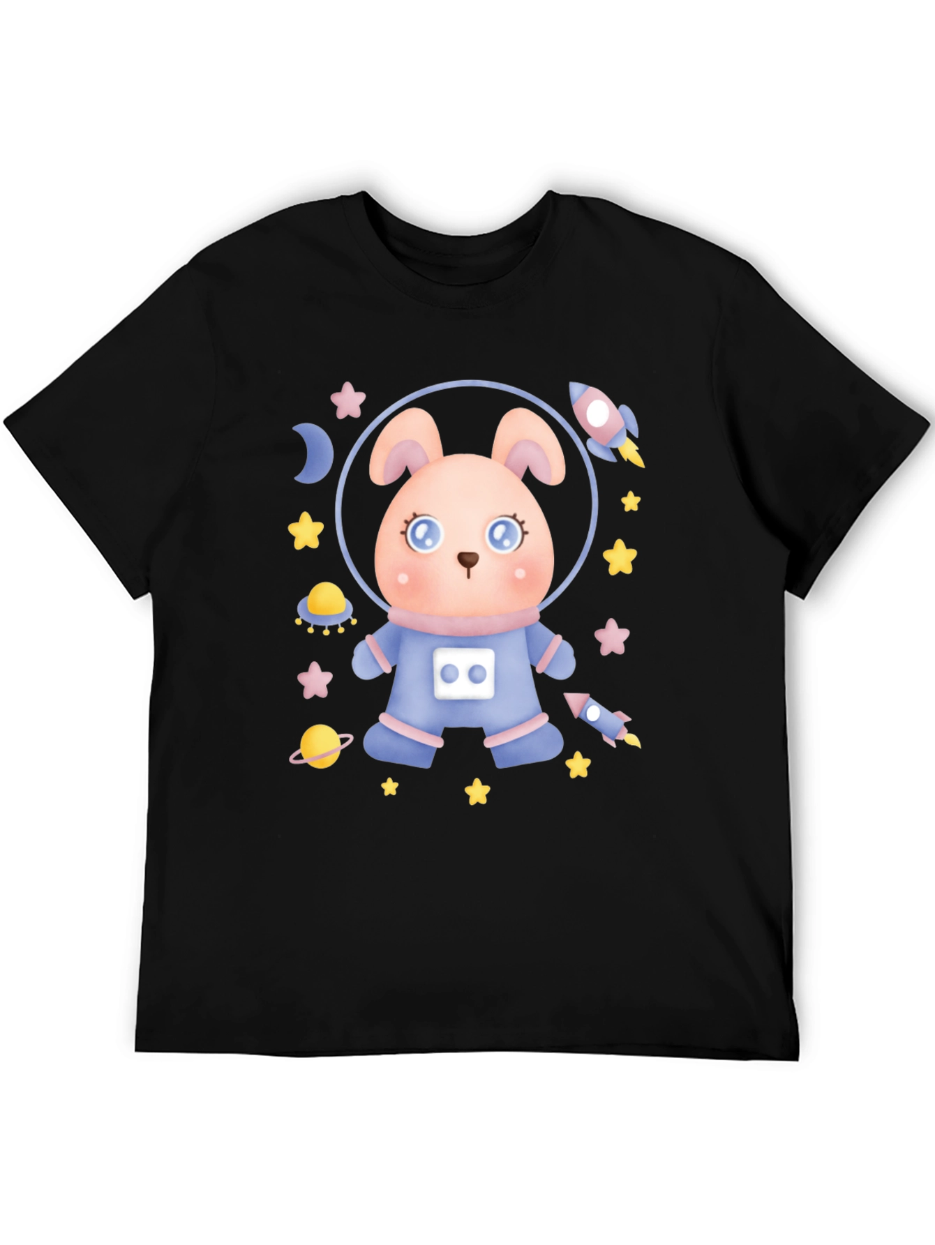 Black Cute Astronaut Rabbit T-Shirt view 5