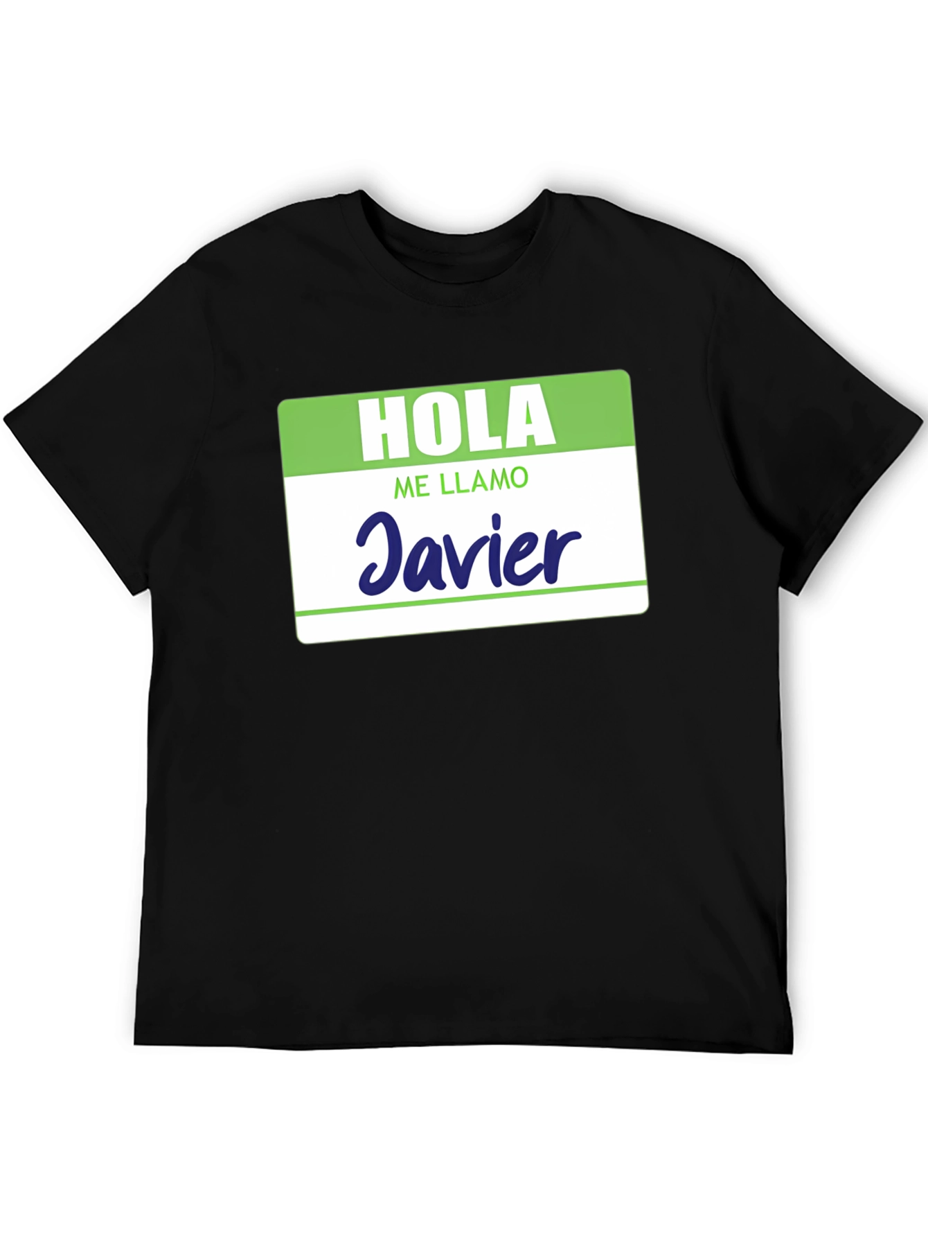Black Hola Me Llamo Javier T-Shirt - Spanish Name Tag Tee view 5