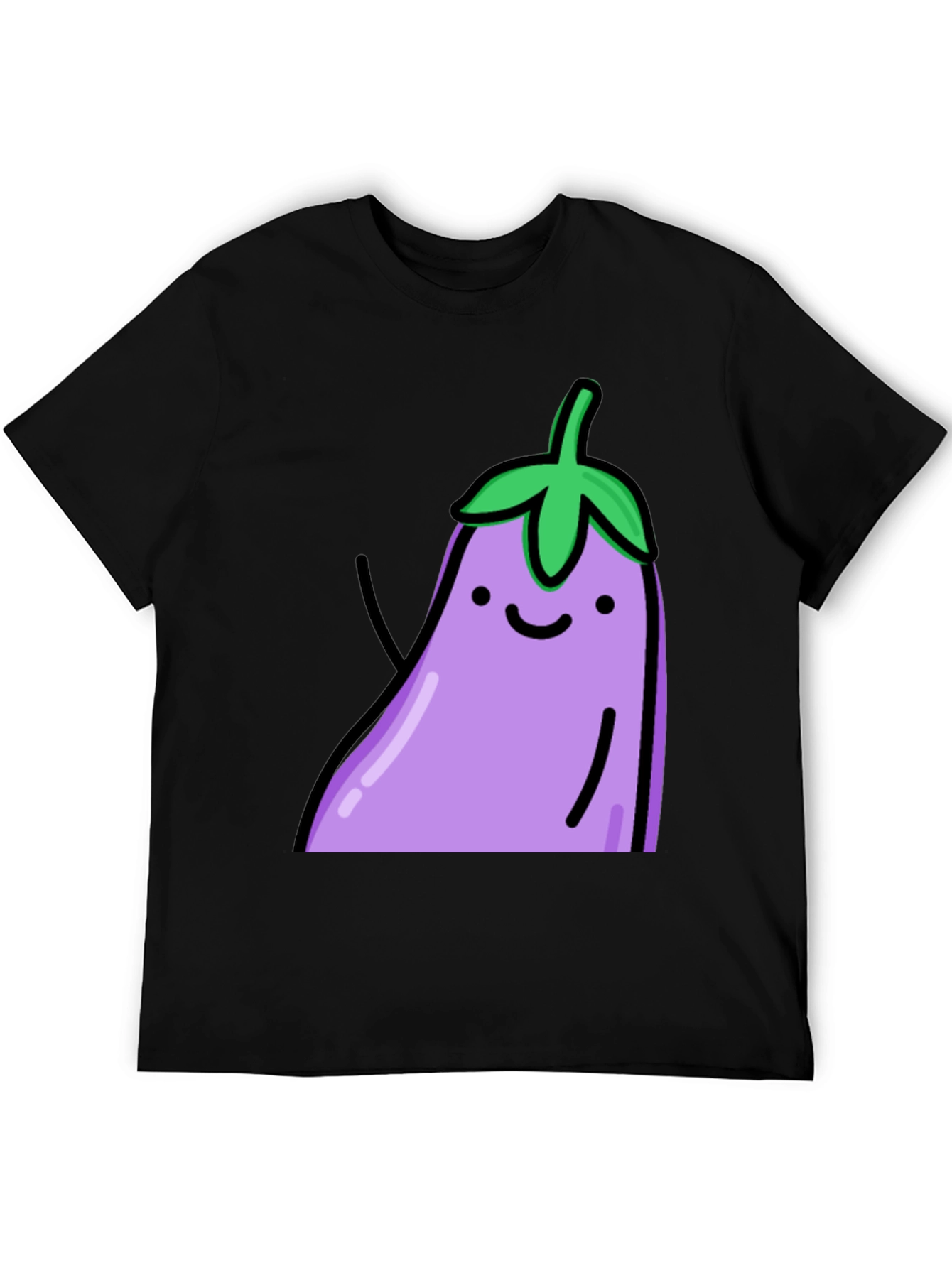 Black Cute Eggplant Graphic Print Black T-Shirt view 5