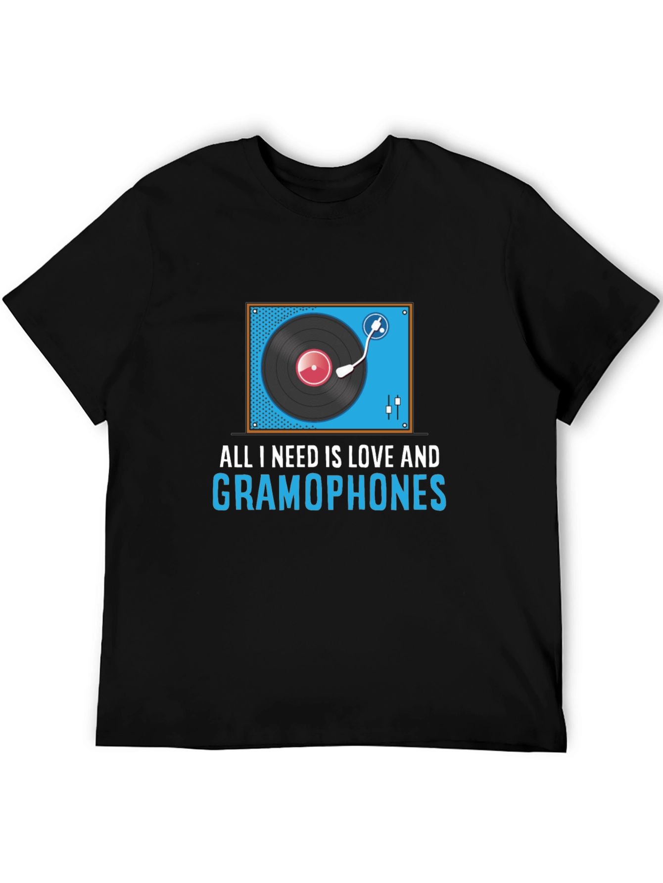 Black All I Need Is Love And Gramophones Graphic Tee view 5