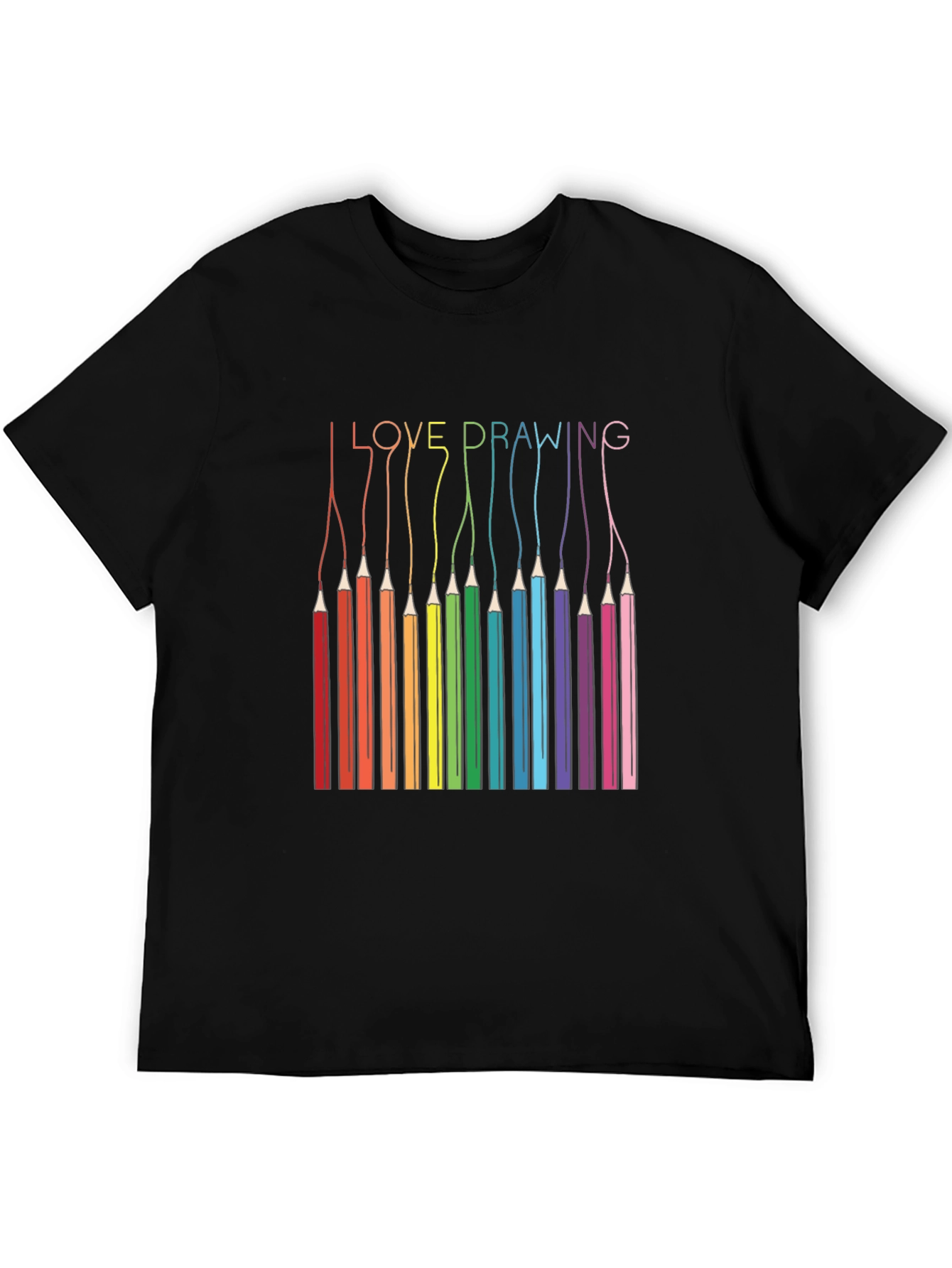 Black I Love Drawing T-Shirt - Rainbow Pencils view 5