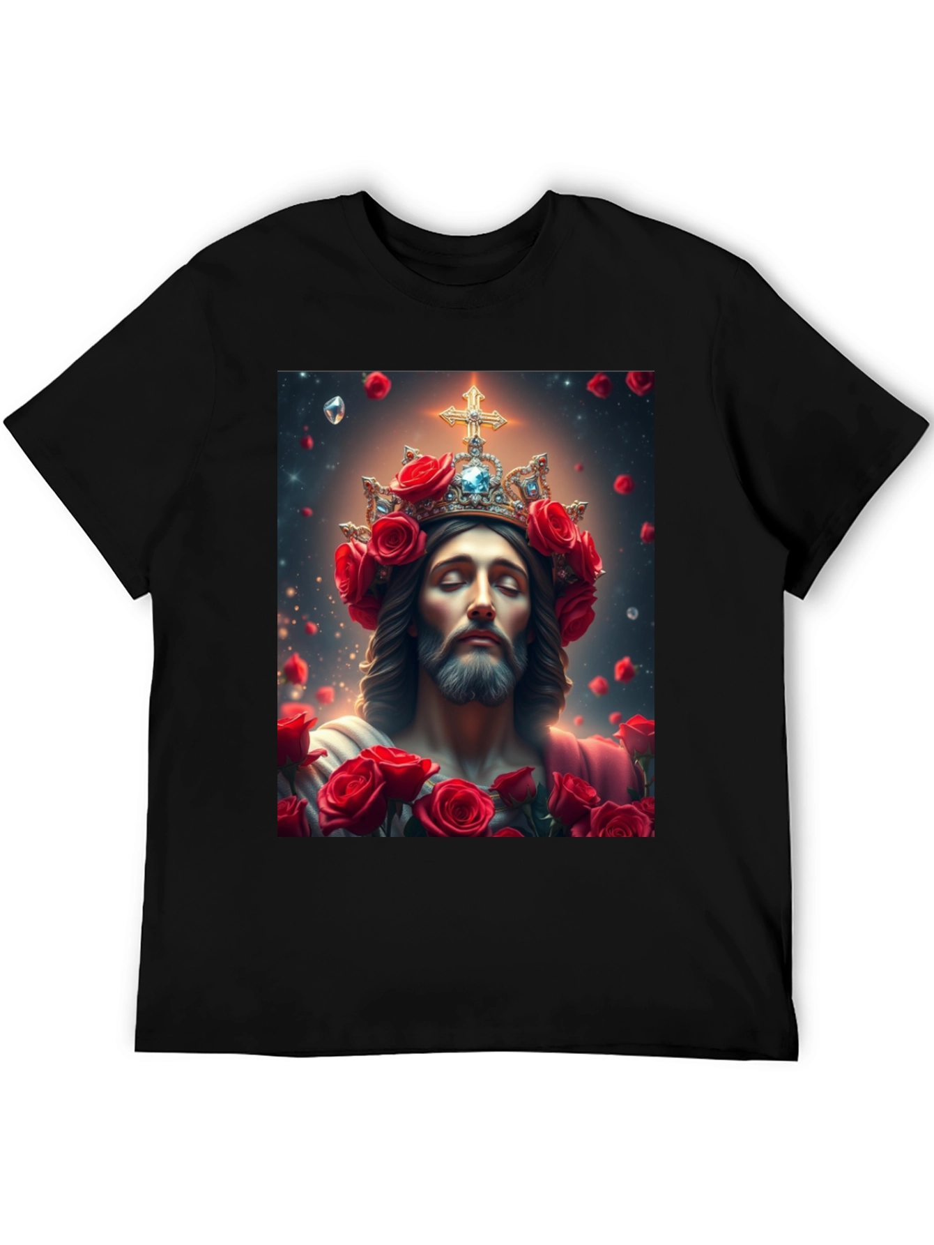 Black Jesus with Roses Graphic T-Shirt - Divine Apparel view 5
