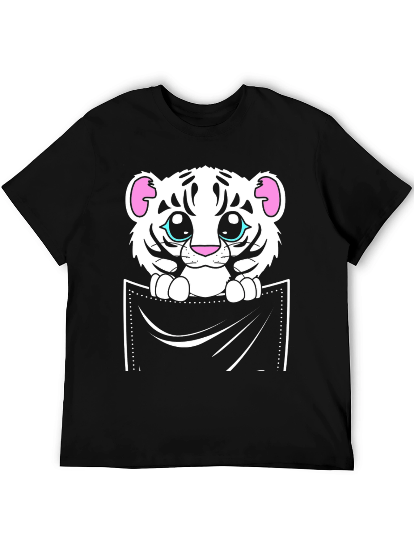 Black Cute White Tiger Pocket T-Shirt view 5