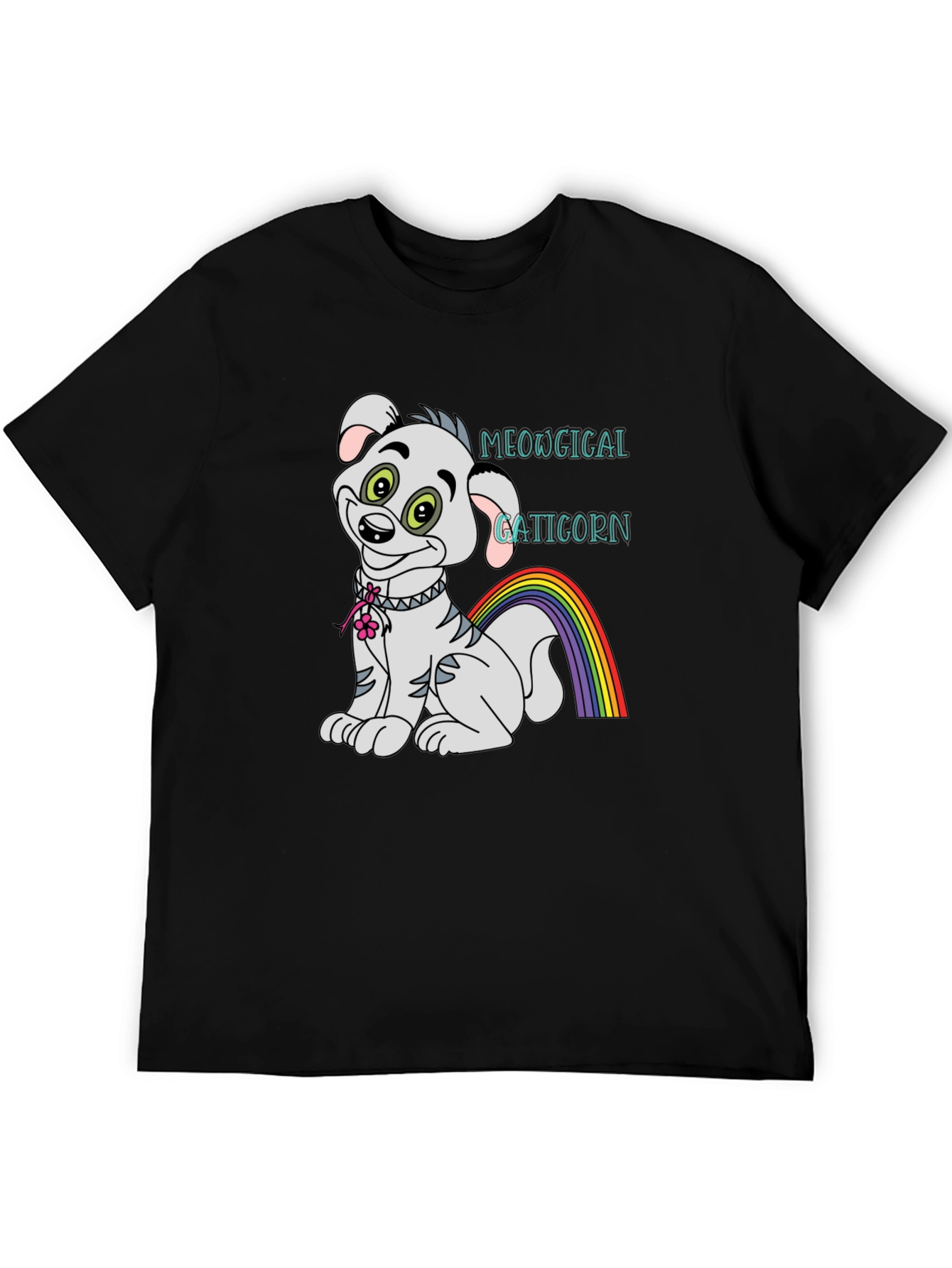 Black Meowgical Gaticorn Black T-Shirt view 5