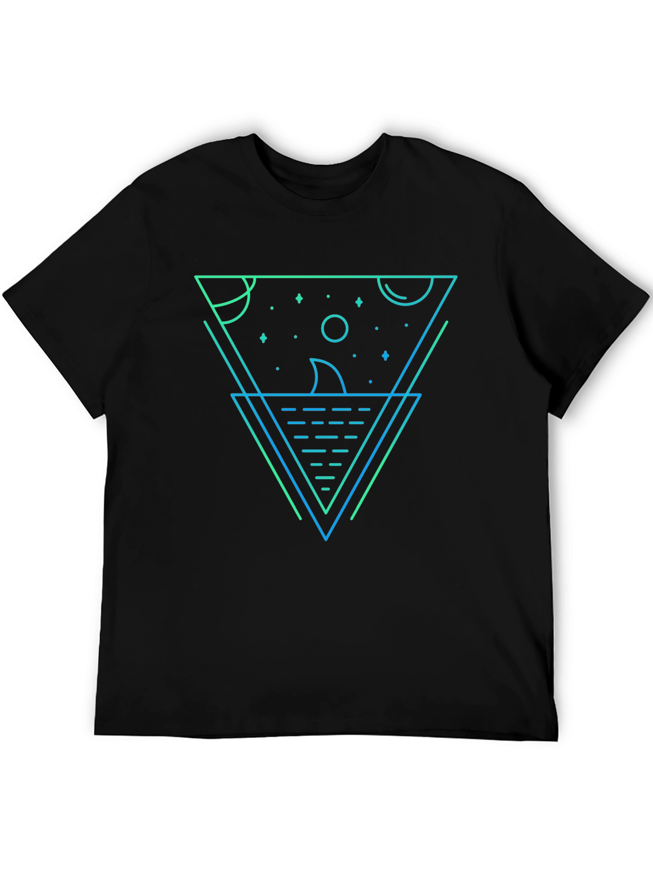Black Geometric Shark Graphic Tee - Black Cotton Blend view 5