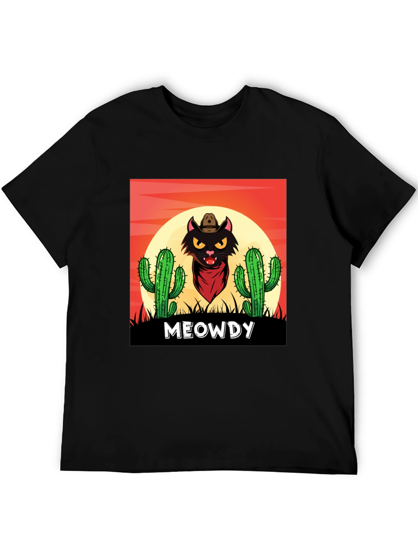 Black Meowdy Black Cat Cowboy Graphic T-Shirt view 5