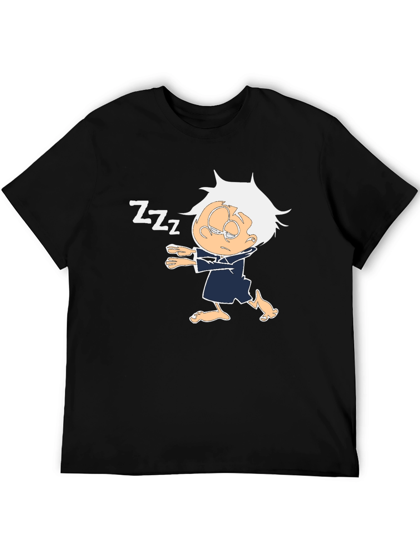 Black Sleepy Cartoon Character Black T-Shirt view 5