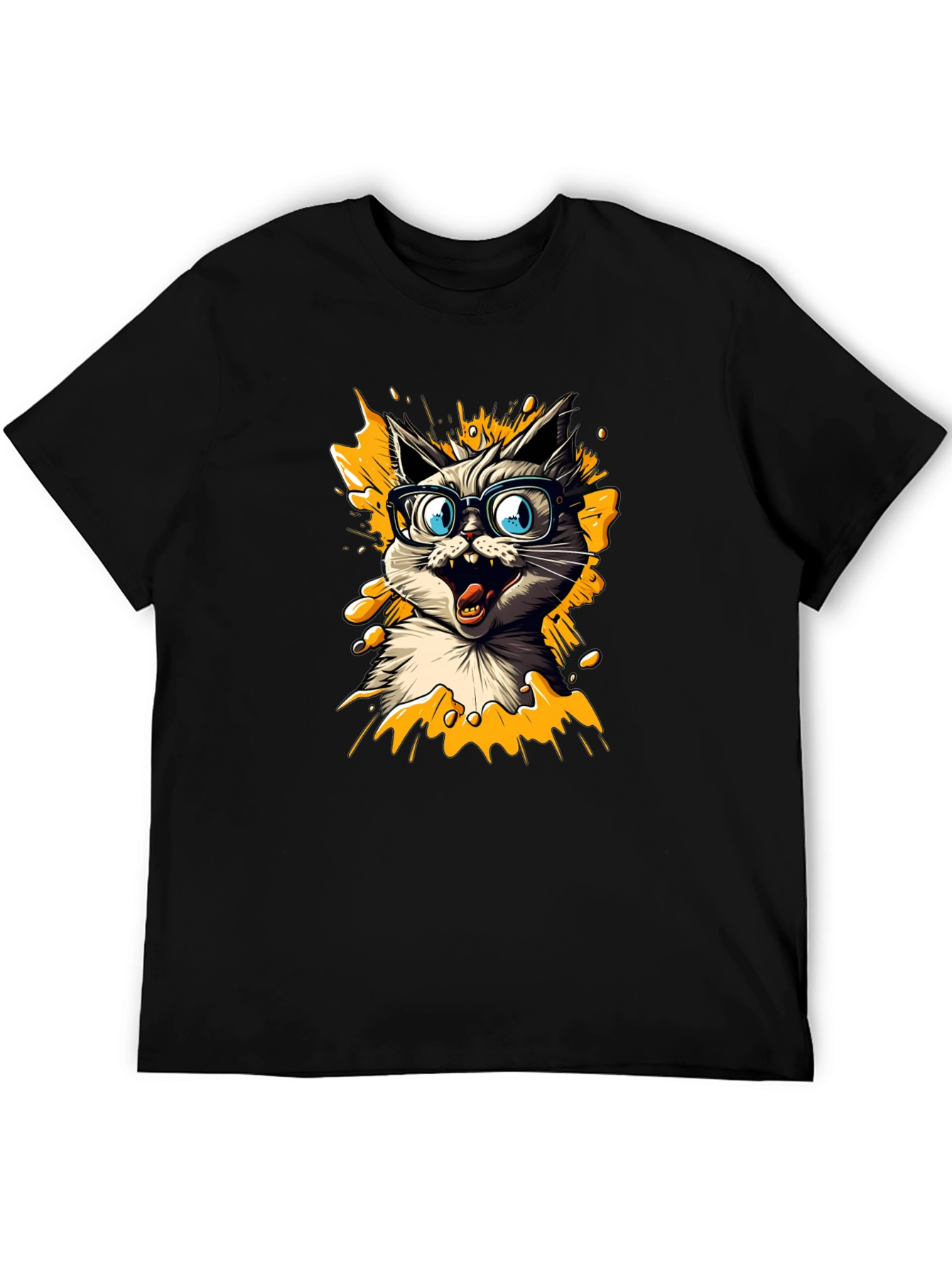 Black Cat Nerd Graphic Tee - Men's Black T-Shirt view 5