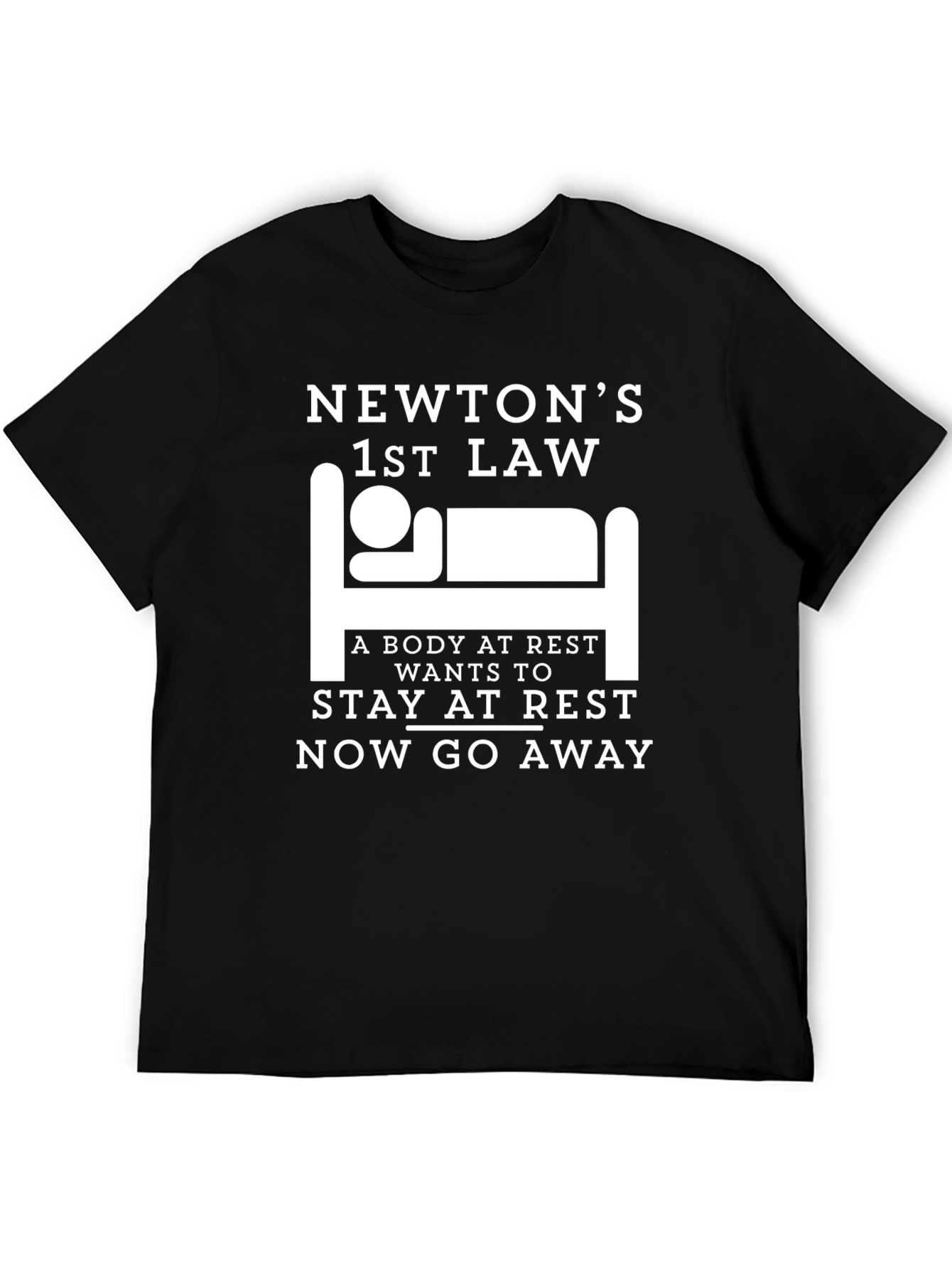 Black Newton's 1st Law Black T-Shirt - Funny Science Tee view 5