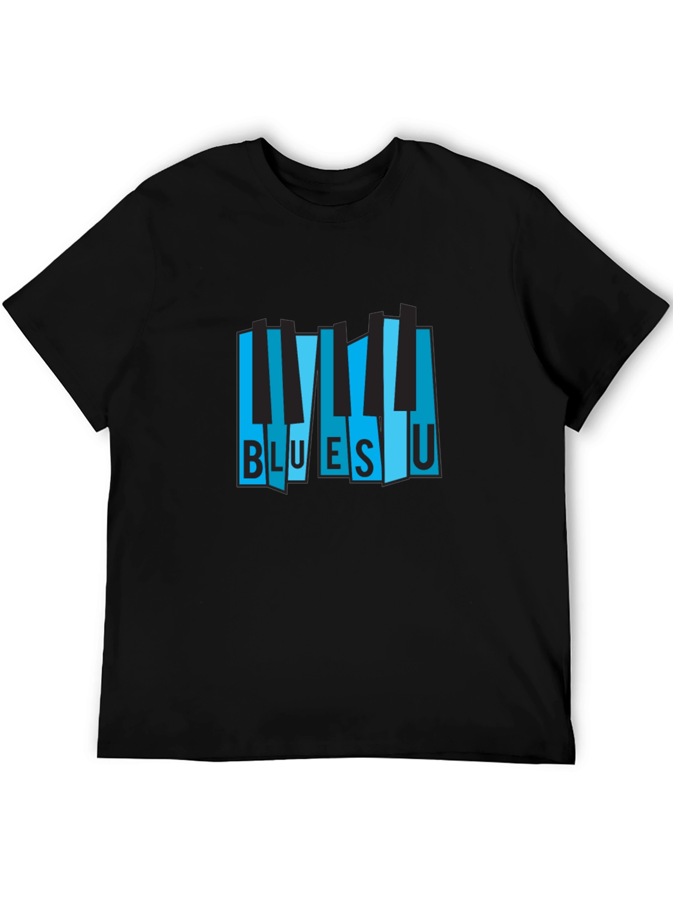 Black Blues U Piano Keys Graphic Black T-Shirt view 5