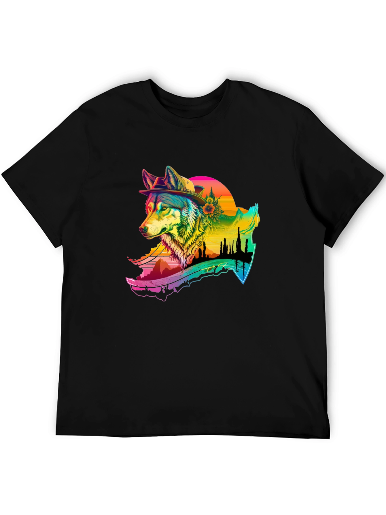 Black Wolf Graphic Black T-Shirt - Colorful Design view 5