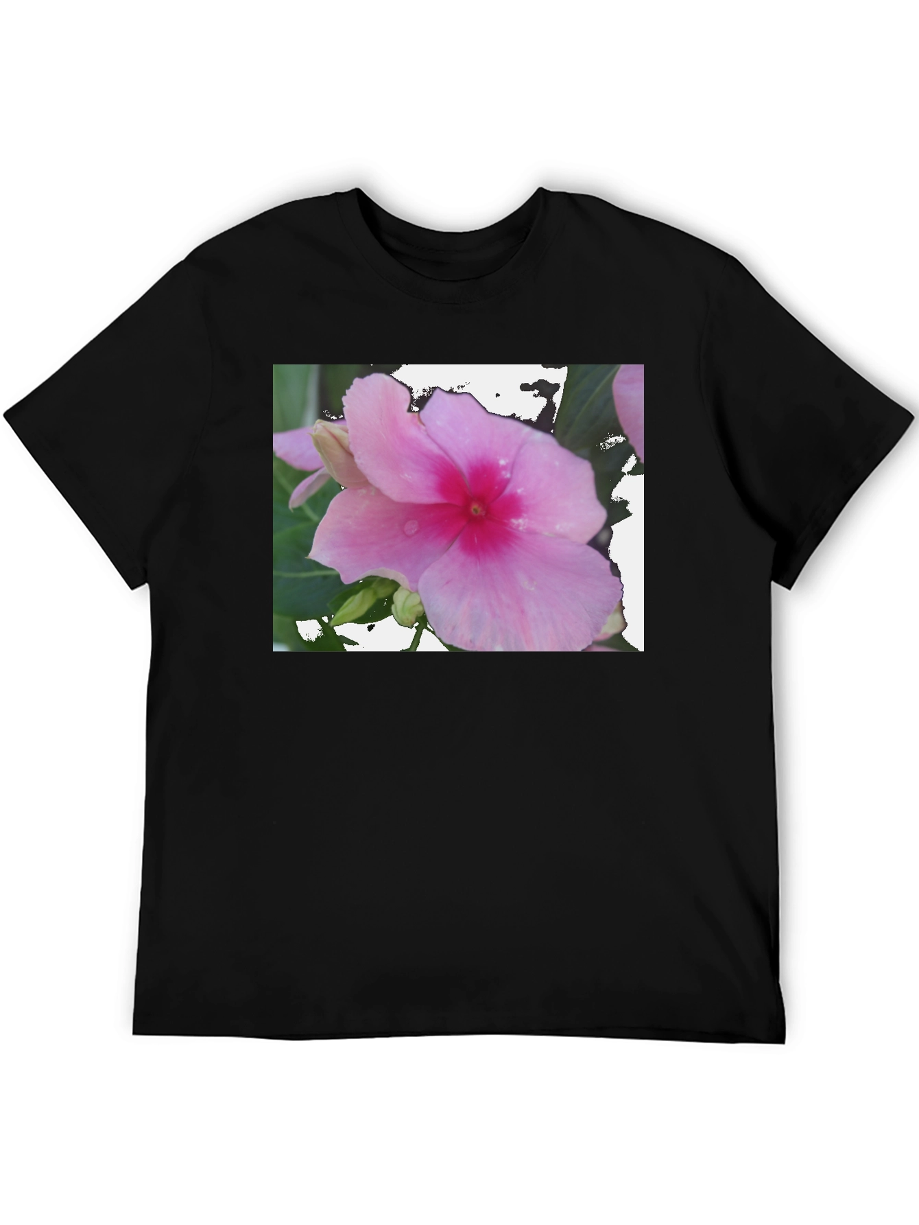 Black Pink Flower Graphic Black T-Shirt view 5