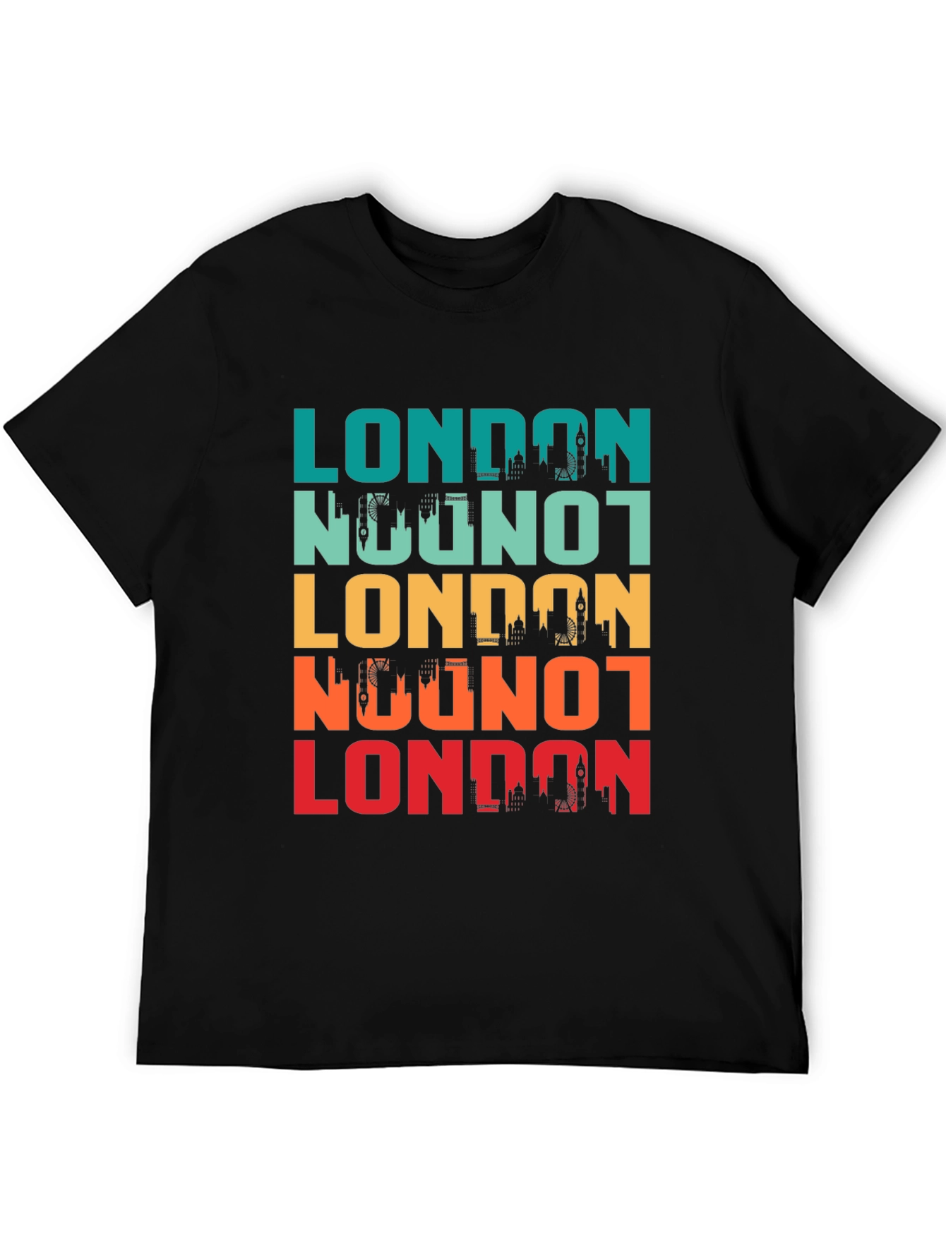 Black London Skyline Retro Graphic T-Shirt view 5