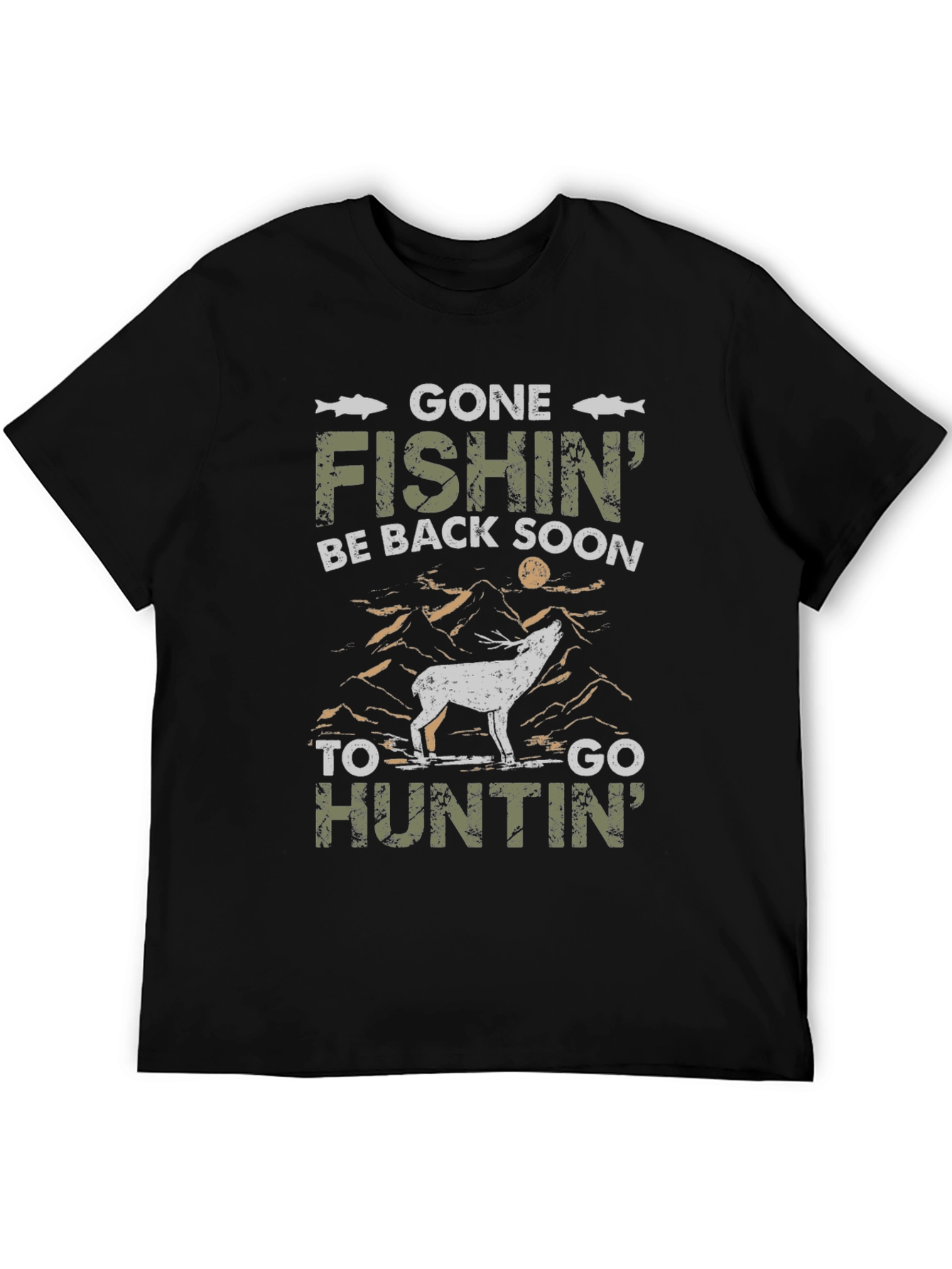 Black Gone Fishin' Huntin' T-Shirt view 5