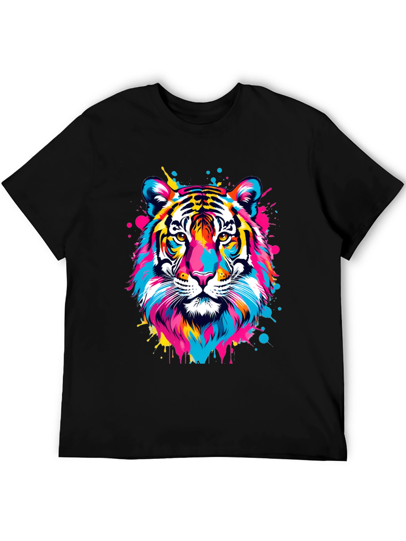 Black Colorful Tiger Graphic Print Black T-Shirt view 5