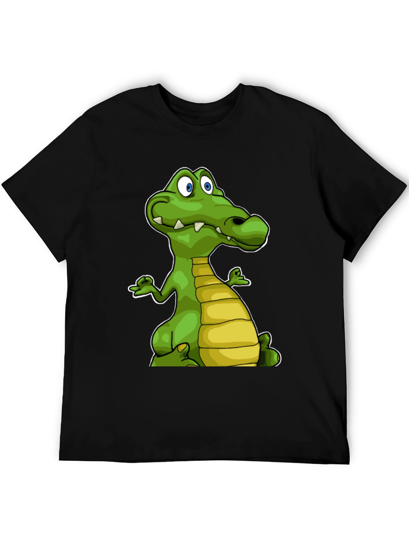 Black Cartoon Crocodile Graphic Tee - Black Cotton T-Shirt view 5
