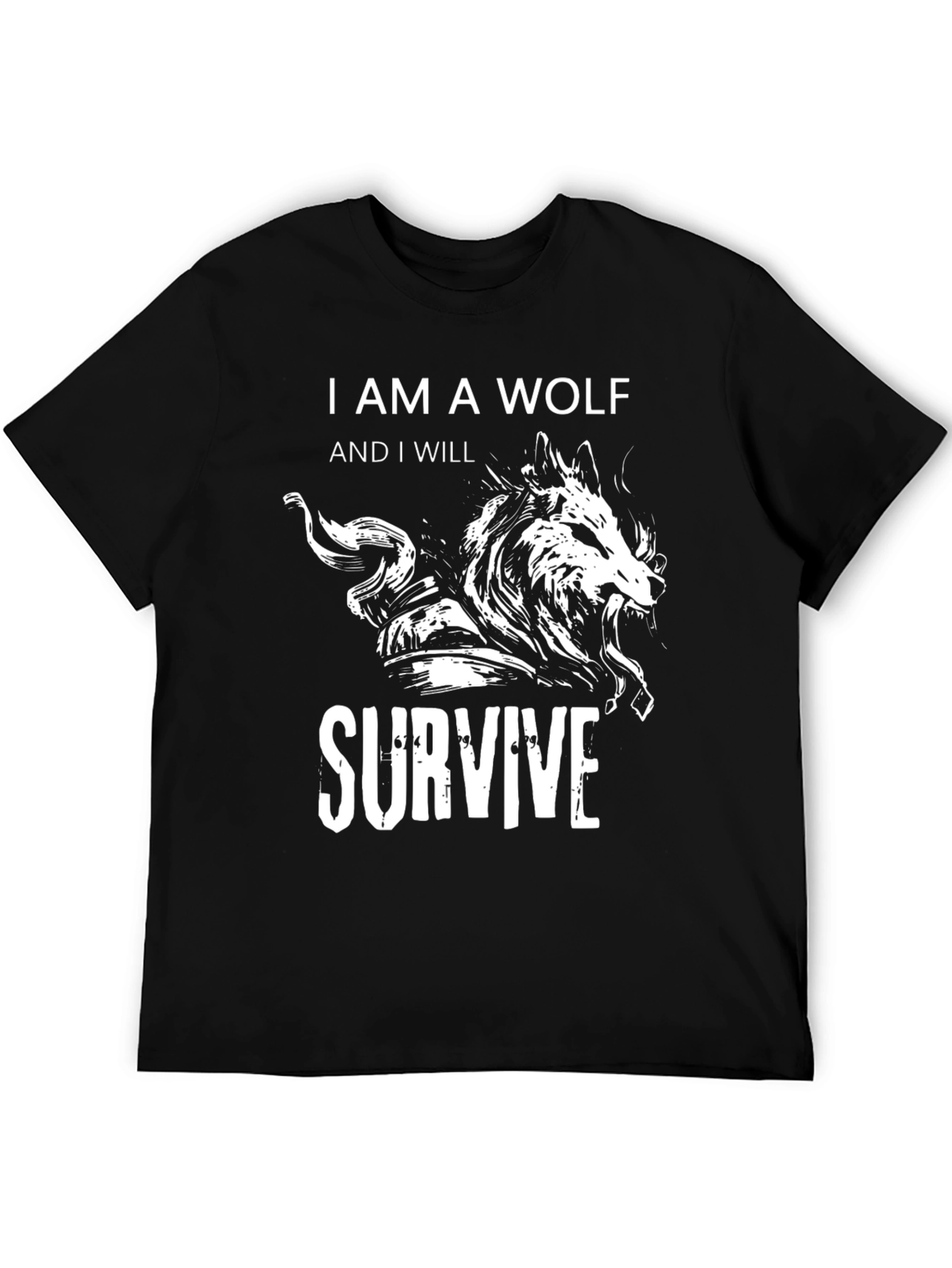 Black Wolf Survive Graphic Tee - Black Cotton T-Shirt view 5