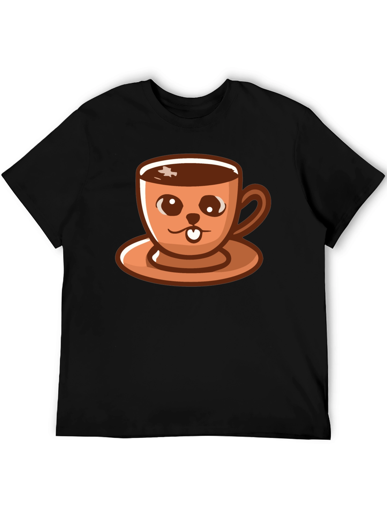 Black Cute Coffee Cup Cartoon T-Shirt view 5