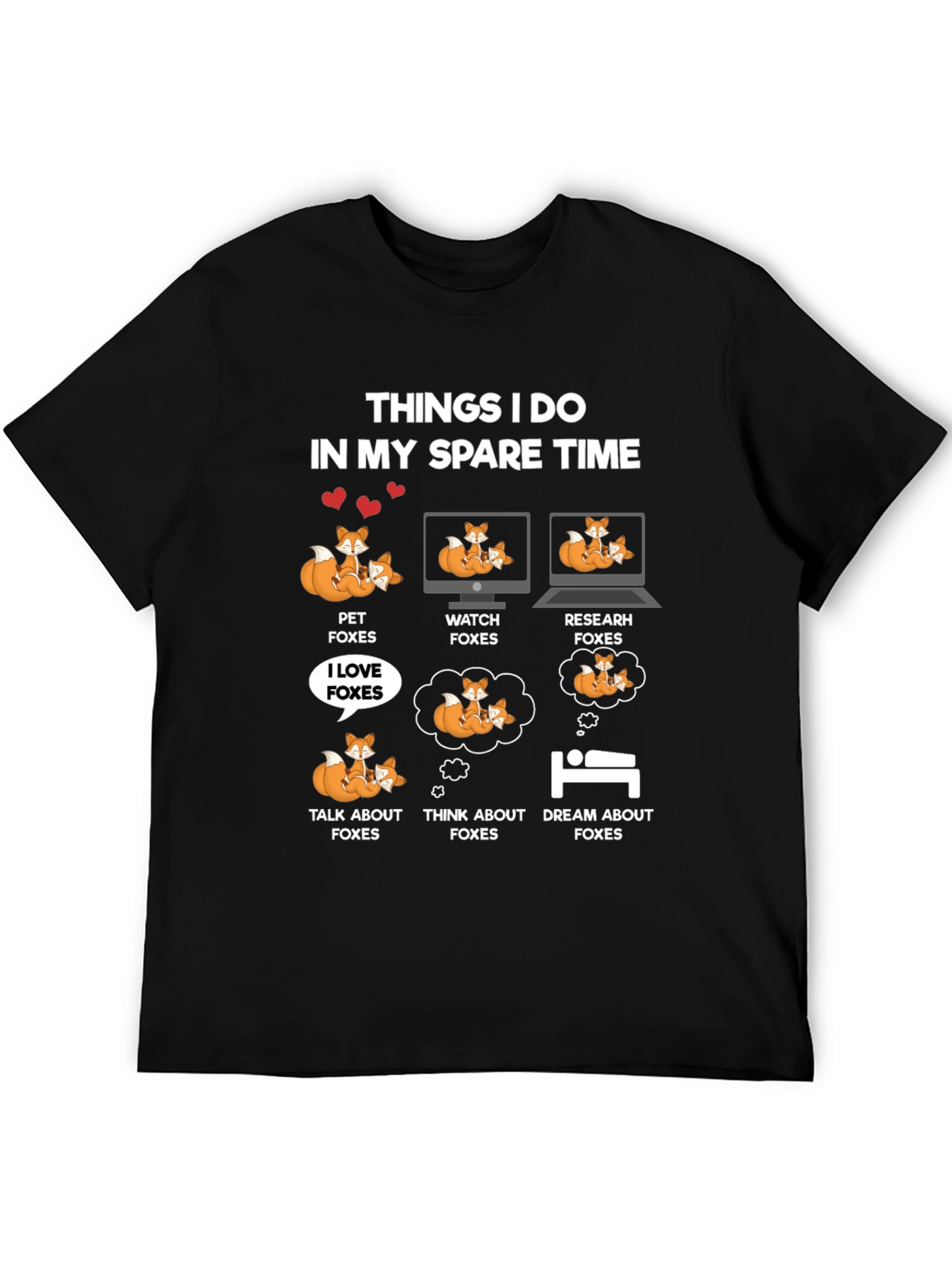Black Funny Fox Lover T-Shirt - Spare Time Activities view 5