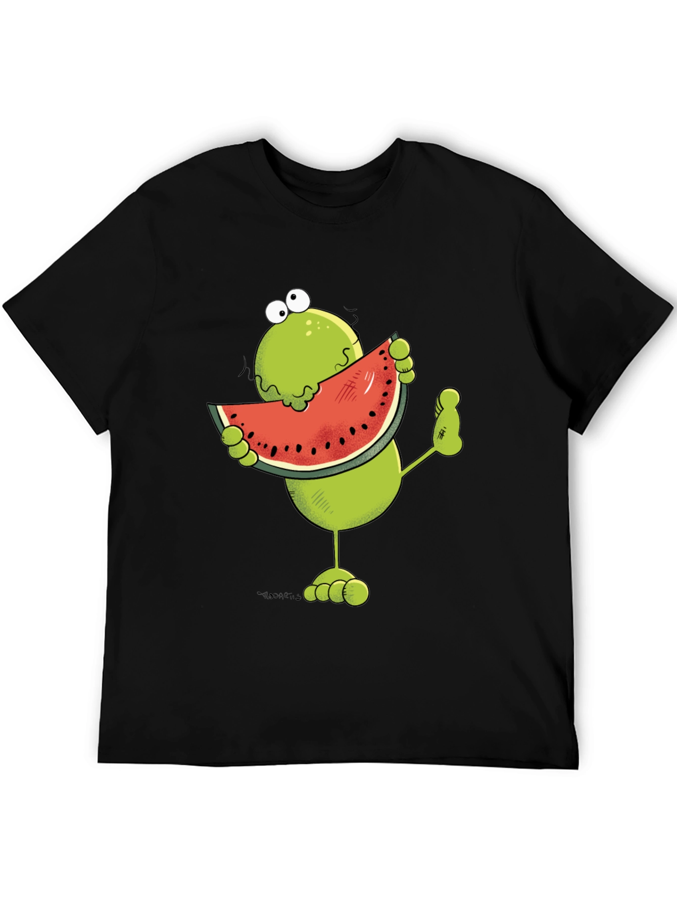 Black Frog Eating Watermelon Funny Graphic T-Shirt view 5
