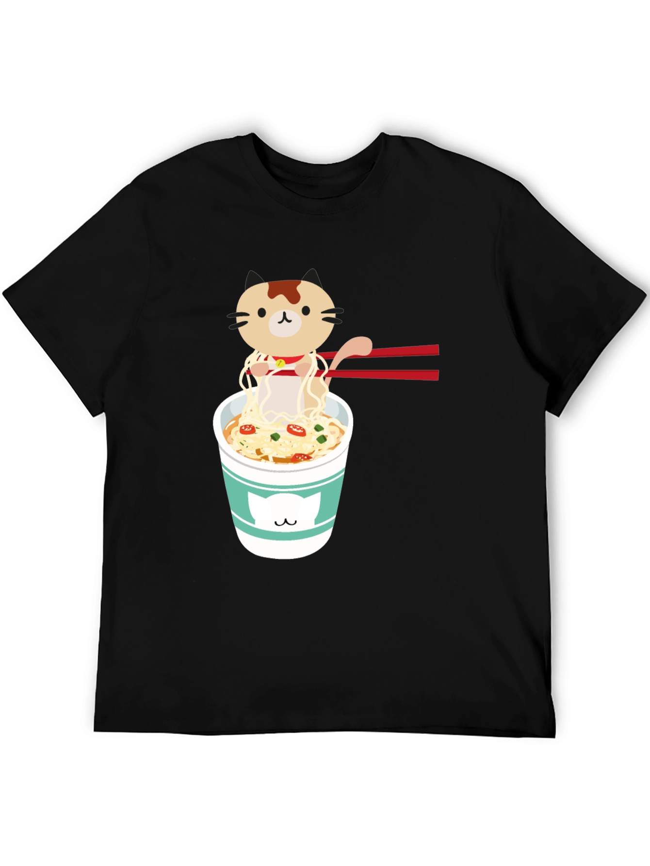 Black Cute Cat Ramen T-Shirt view 5