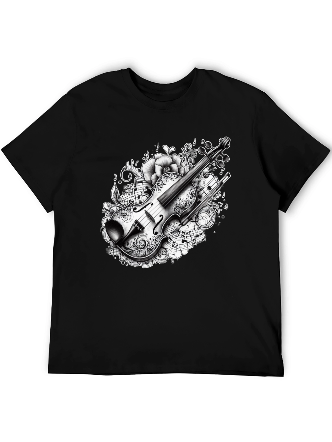 Black Musical Violin Graphic T-Shirt view 5