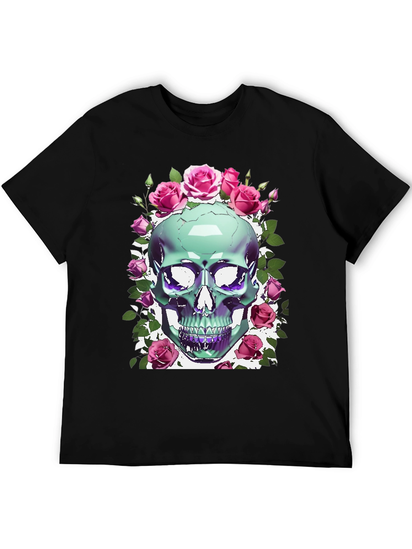 Black Skull & Roses Graphic Tee view 5
