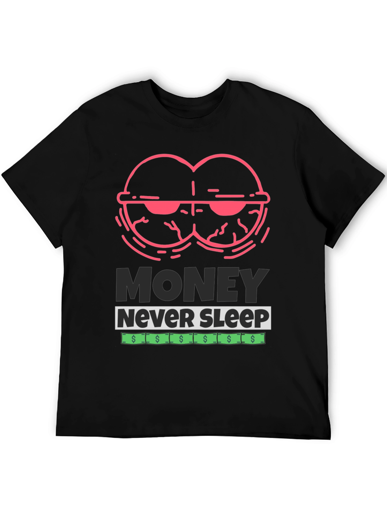Black Money Never Sleep Graphic T-Shirt view 5