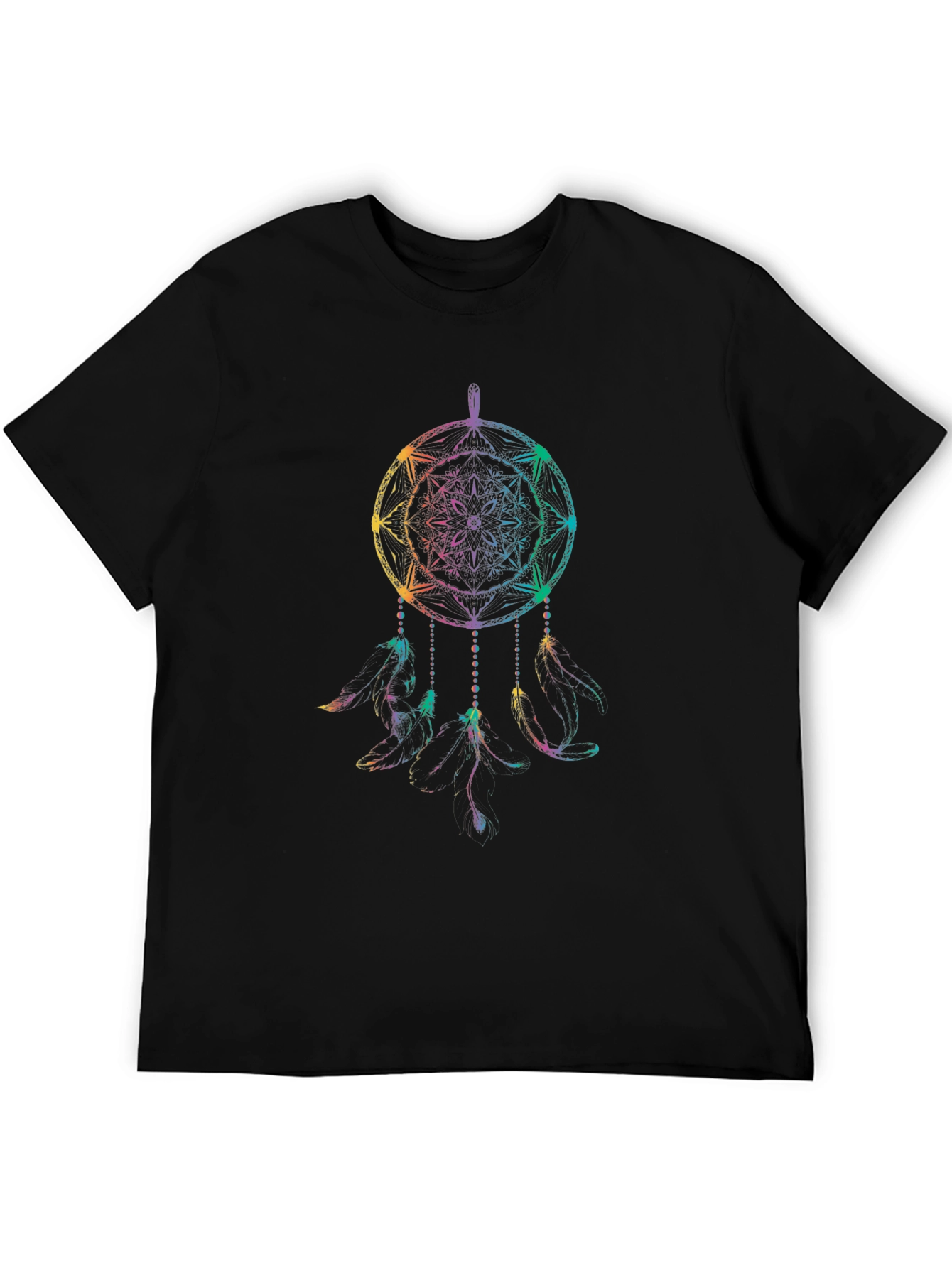 Black Rainbow Dreamcatcher Graphic Tee - Men's Black T-Shirt view 5