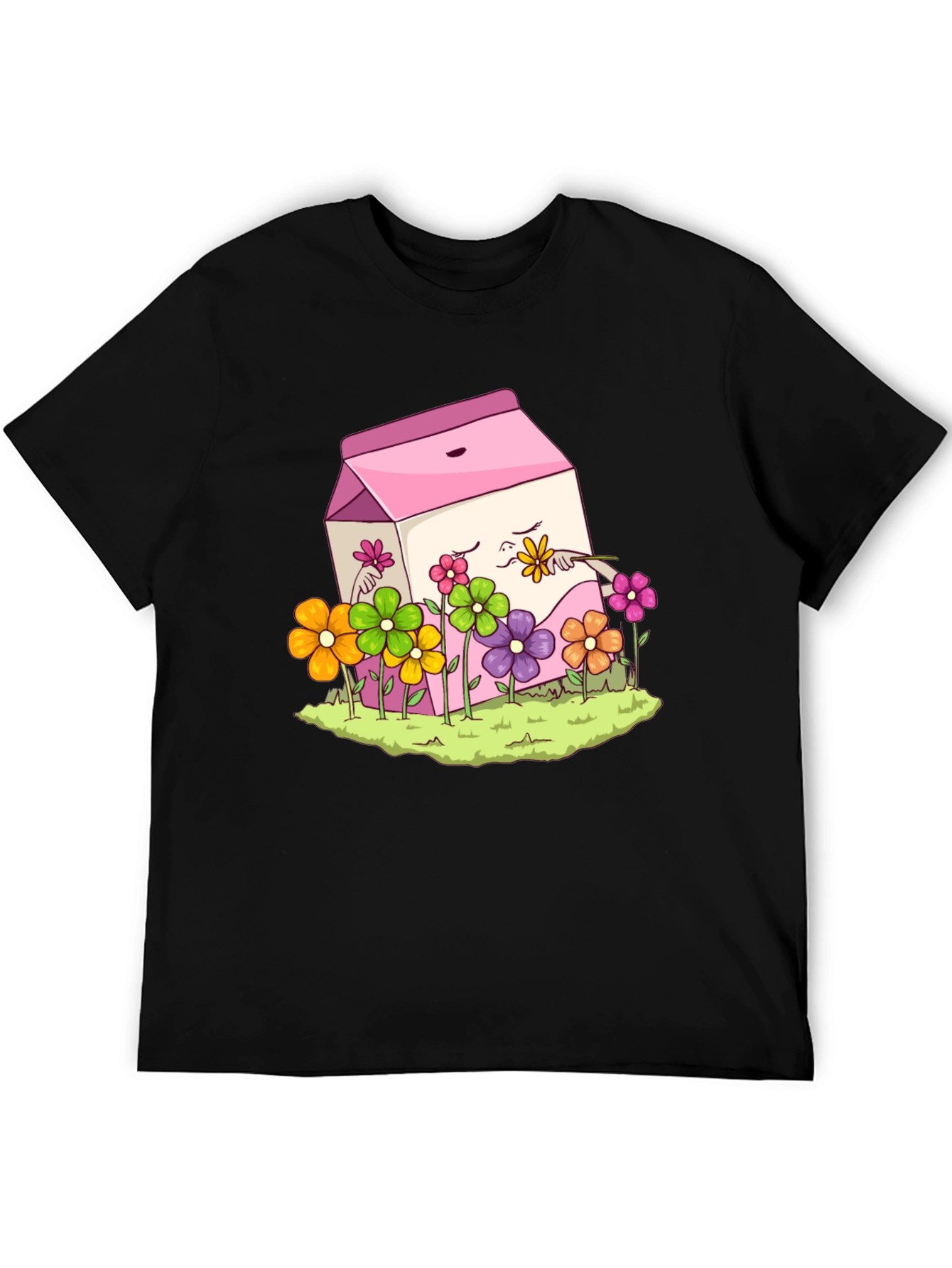 Black Cute Milk Carton & Flowers Graphic Tee view 5