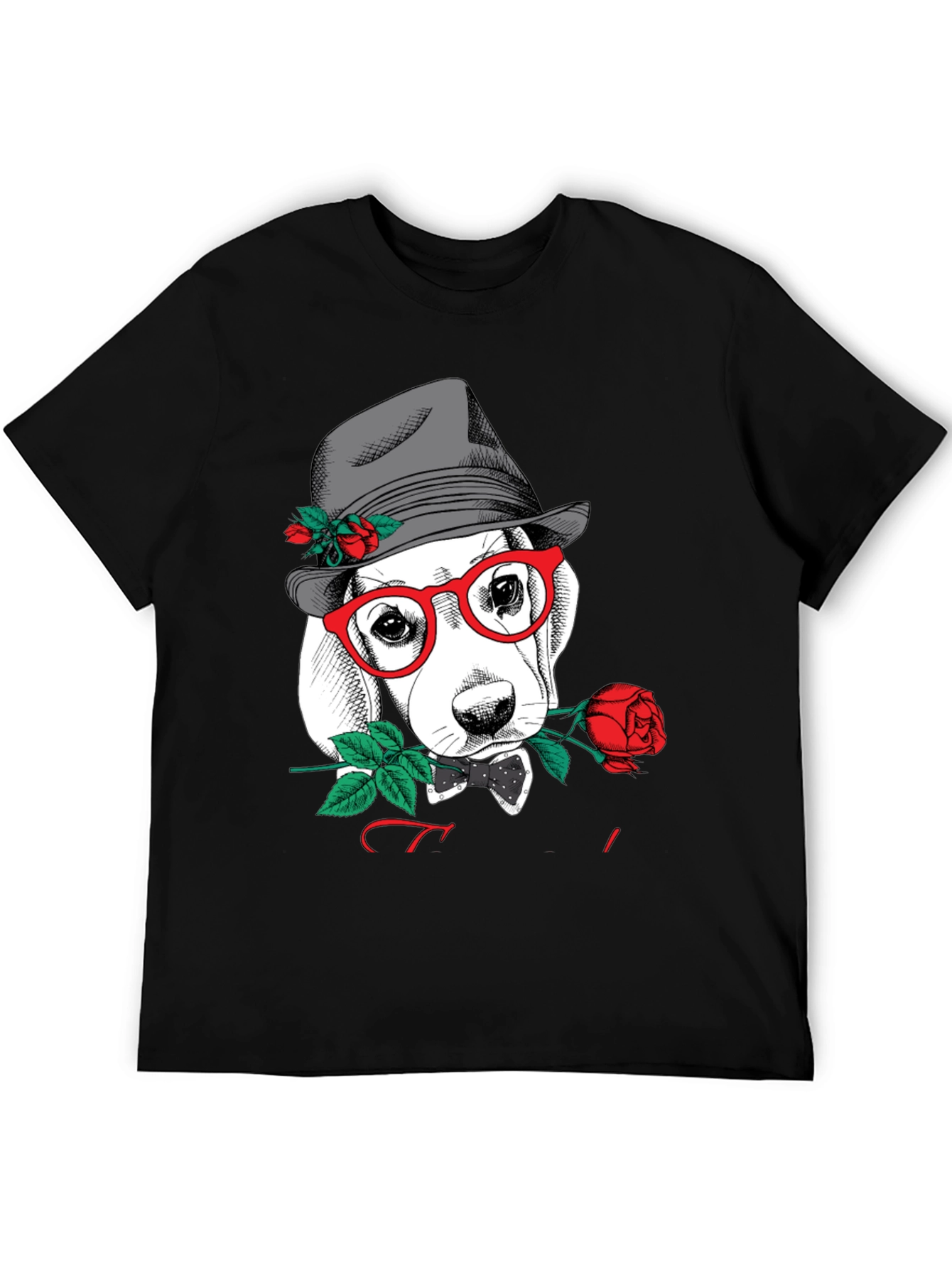 Black Dog with Rose Graphic T-Shirt - Stylish Men's Tee view 5