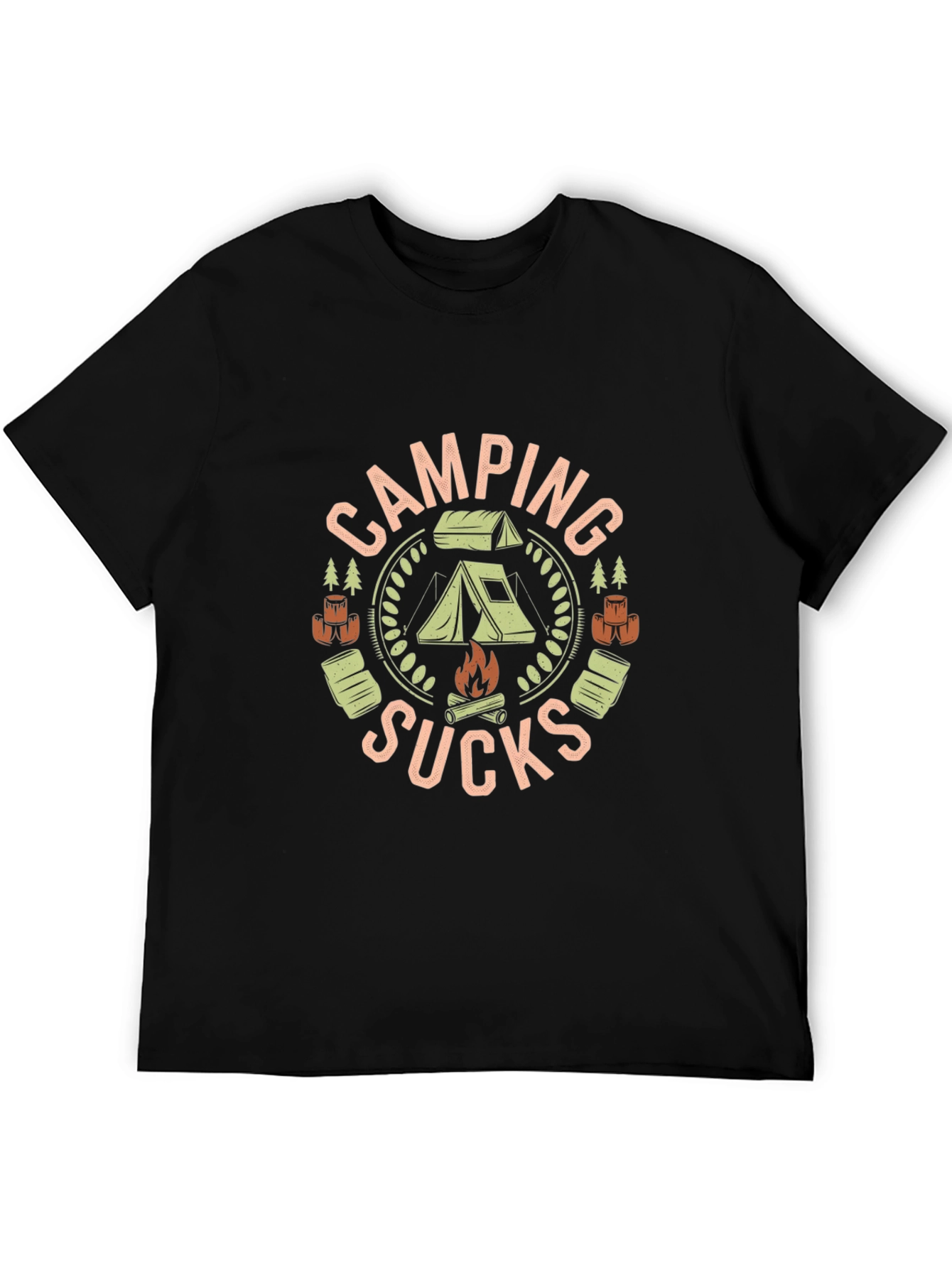 Black Camping Sucks Graphic Tee - Black Novelty T-Shirt view 5