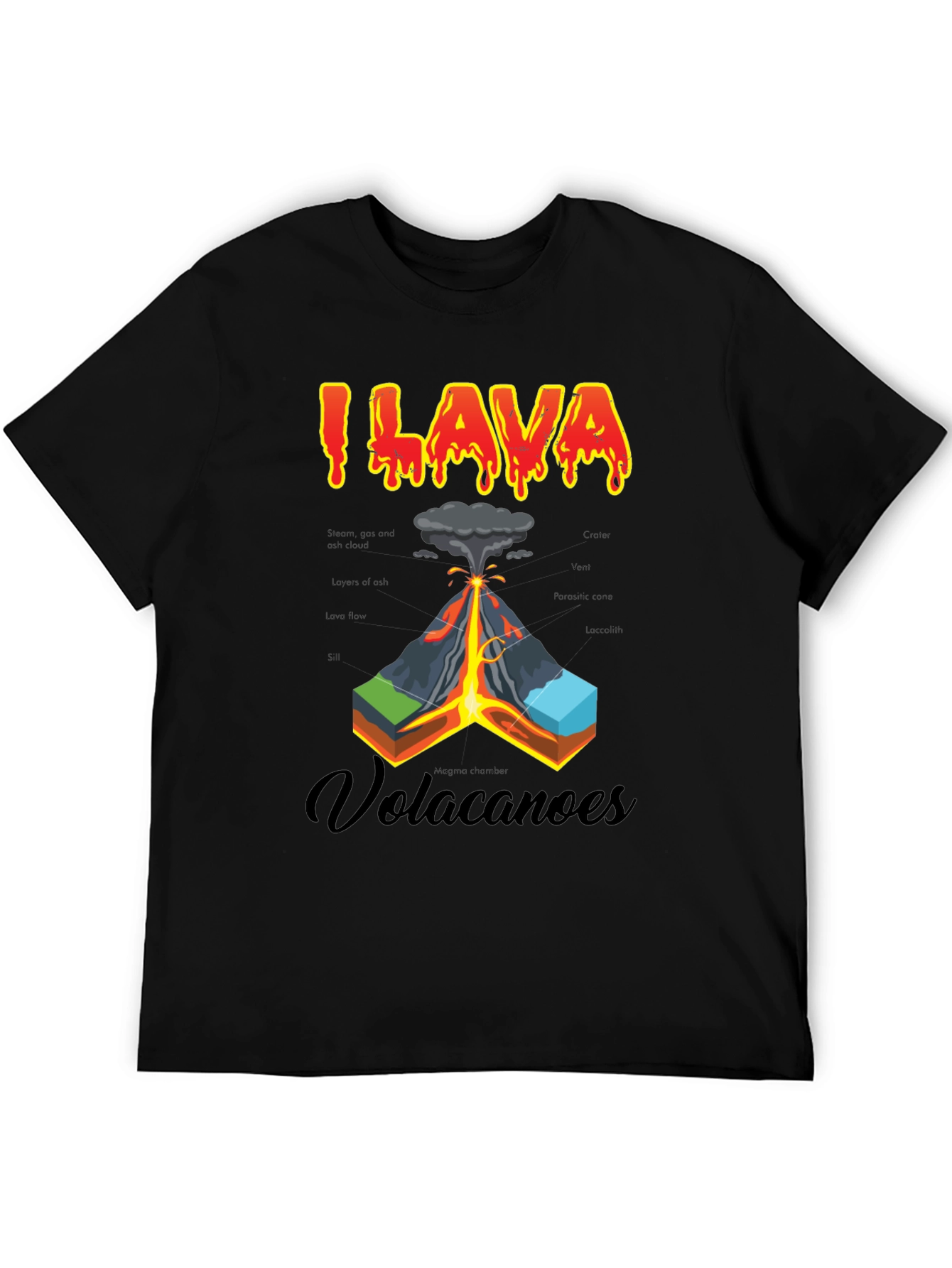 Black I Lava Volcanoes T-Shirt - Funny Graphic Tee view 5