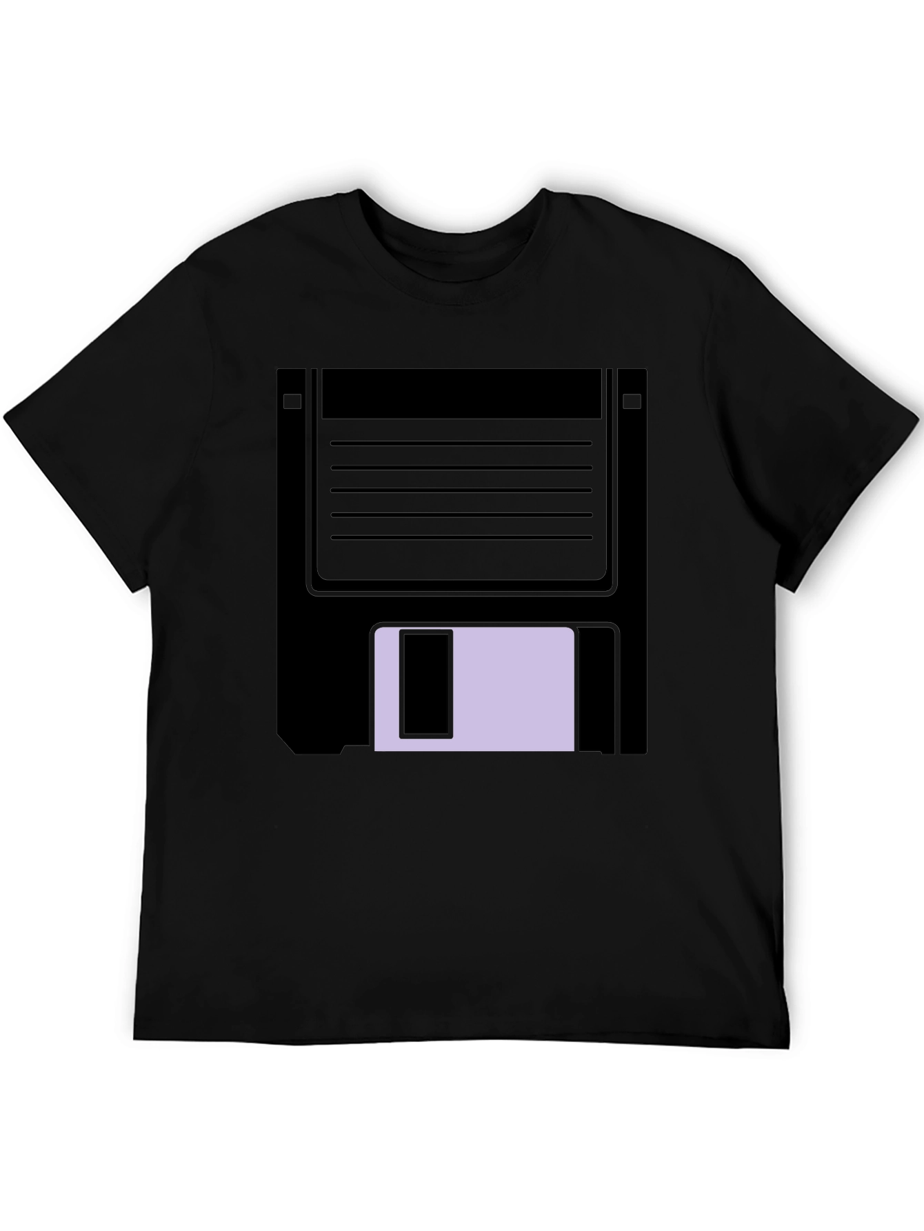 Black Retro Floppy Disk Graphic Tee - Black Casual T-Shirt view 5