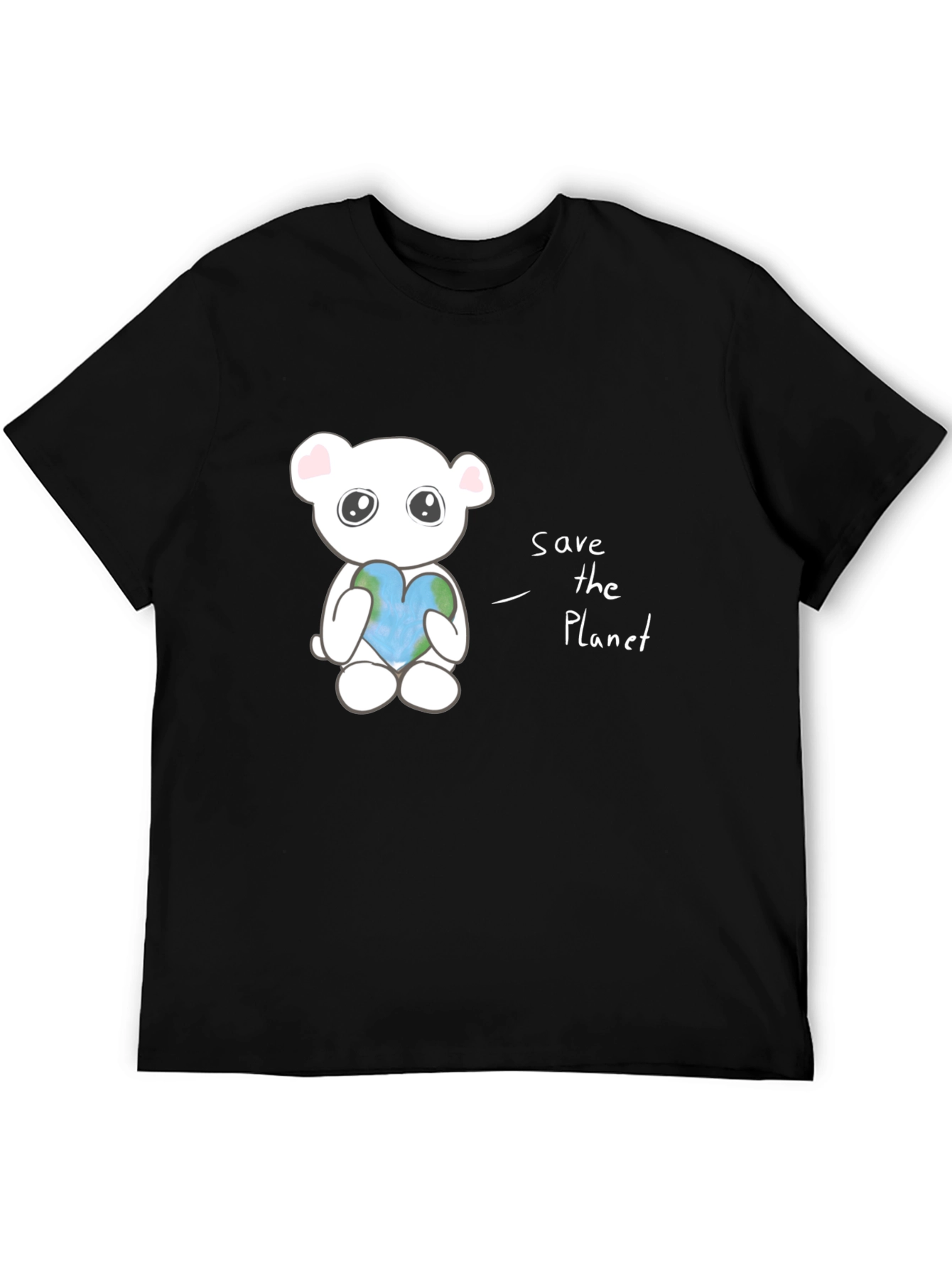 Black Save the Planet Bear T-Shirt - Black, Eco-Friendly Design view 5