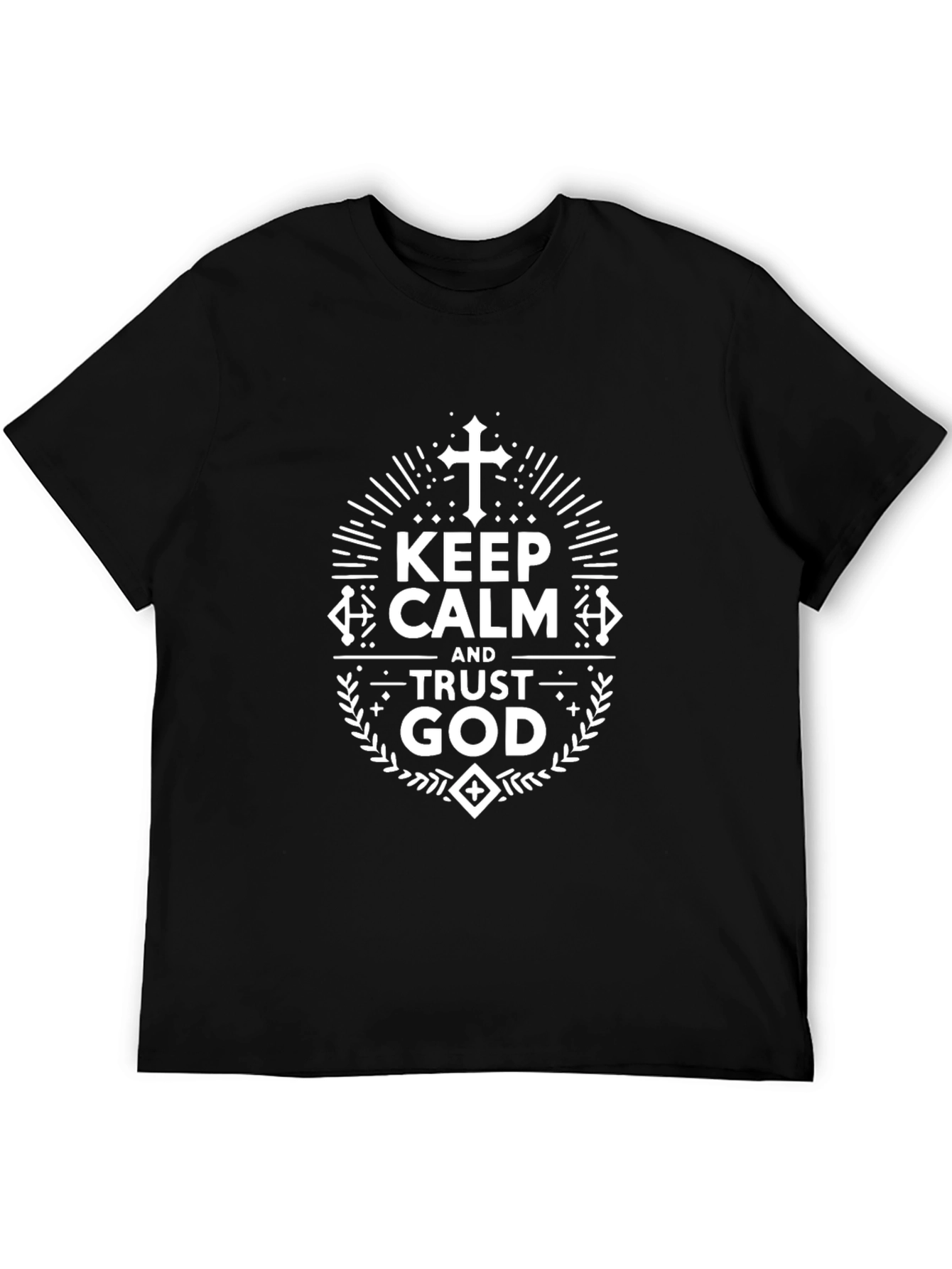 Black Keep Calm Trust God Black Graphic T-Shirt view 5