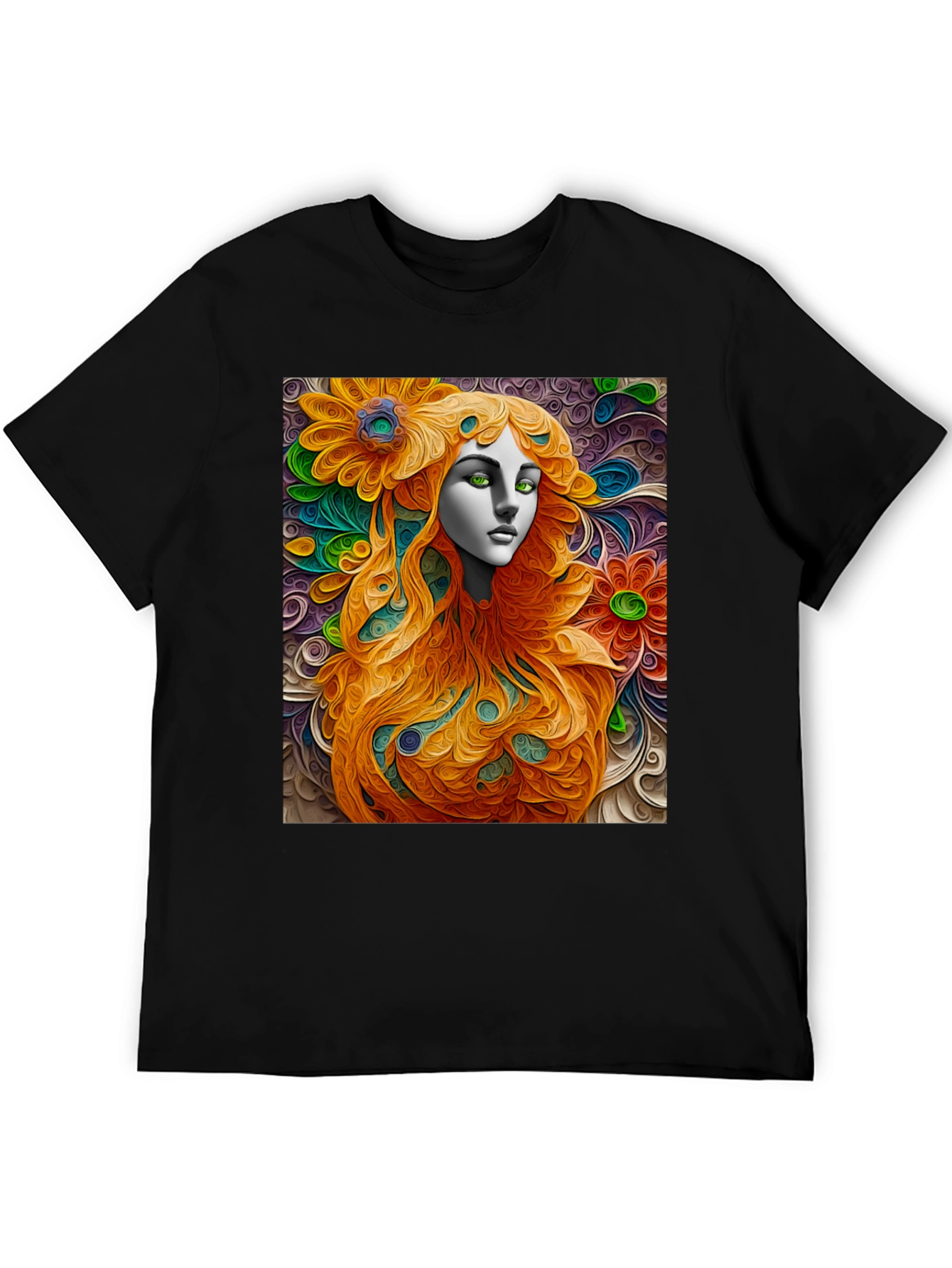 Black Abstract Floral Woman Graphic Tee - Artistic Style view 5