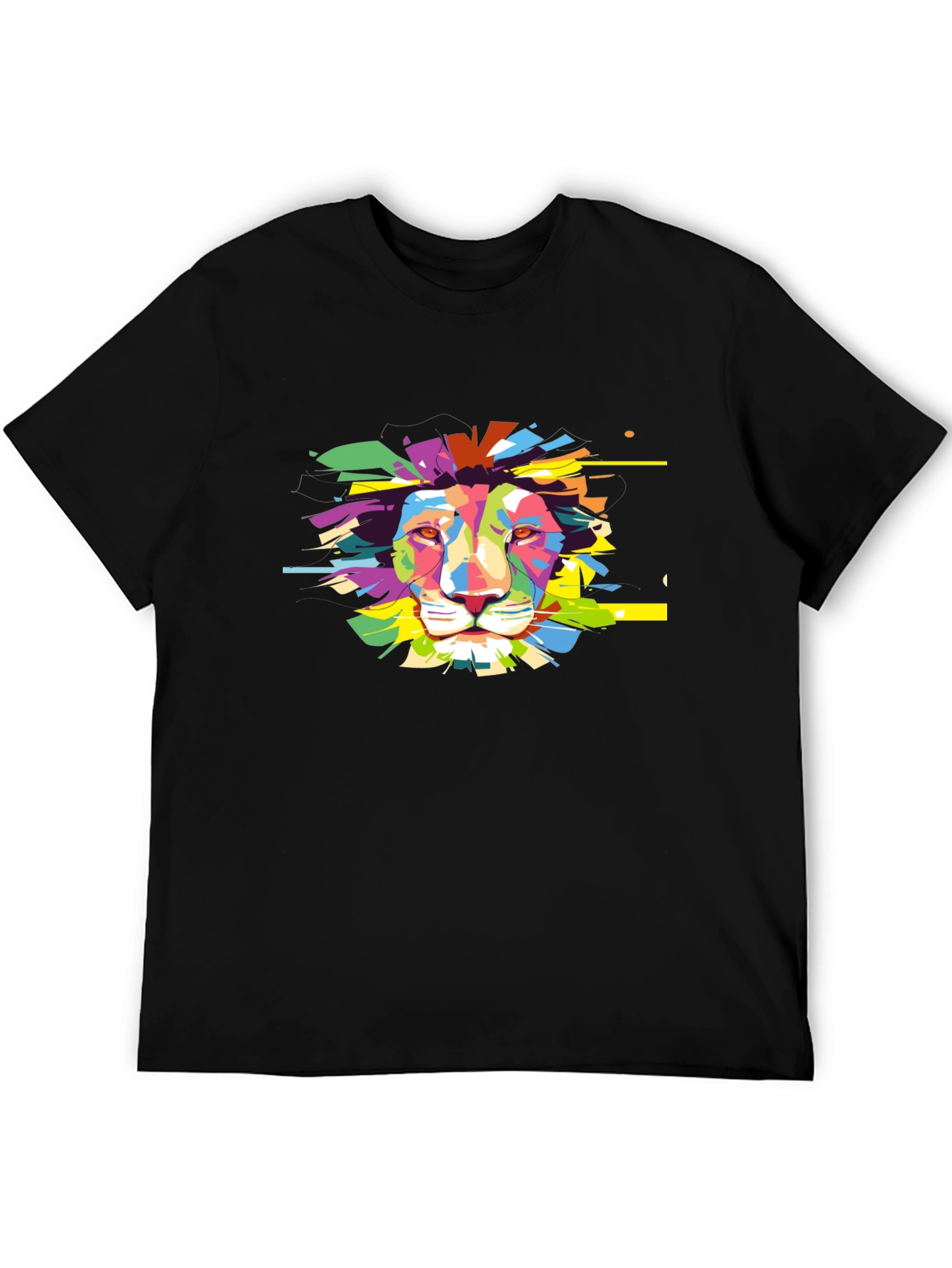 Black Colorful Lion Graphic Black T-Shirt view 5