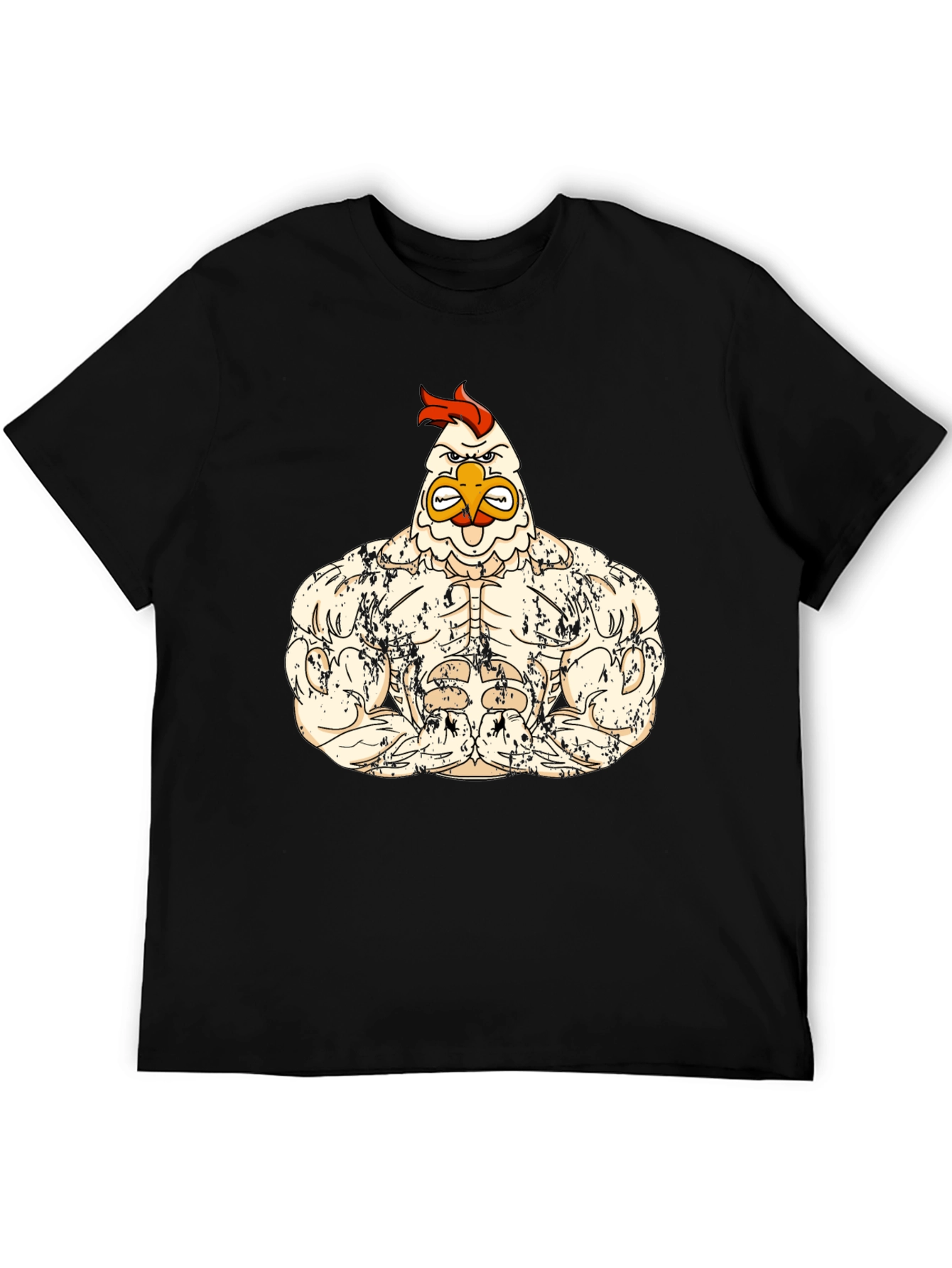 Black Muscle Chicken Graphic Tee - Black Cotton Shirt view 5