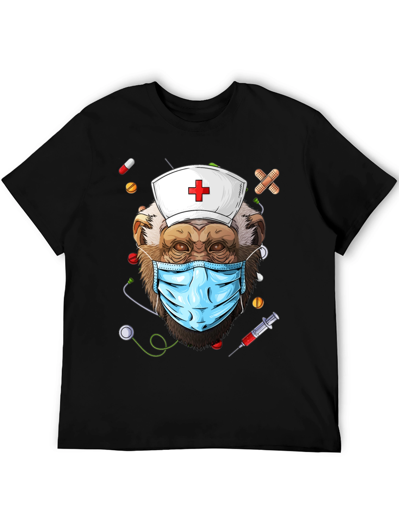 Black Nurse Monkey Graphic T-Shirt - Unique & Fun Design! view 5