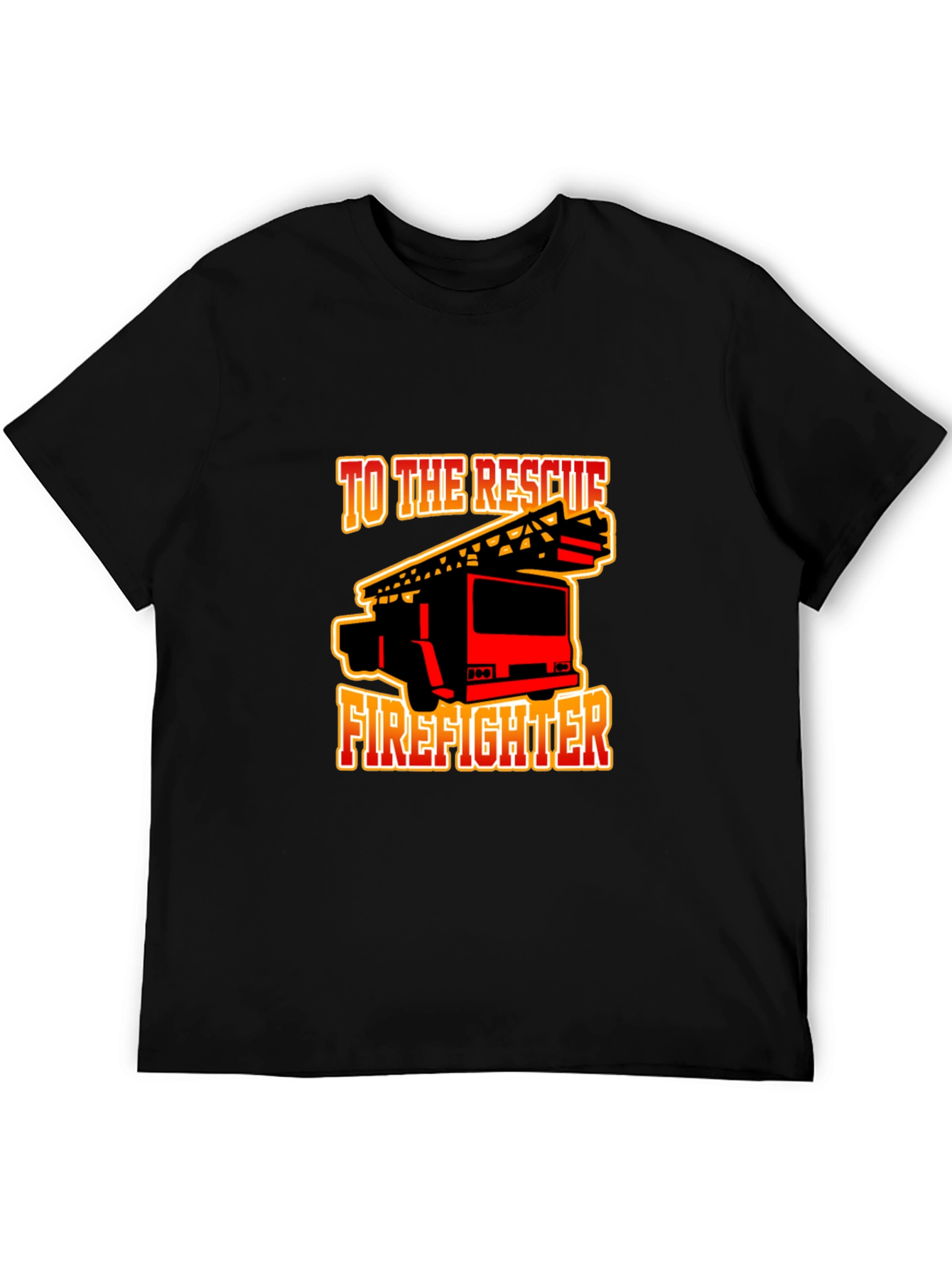 Black Firefighter Rescue Truck Graphic Tee - Black Cotton T-Shirt view 5
