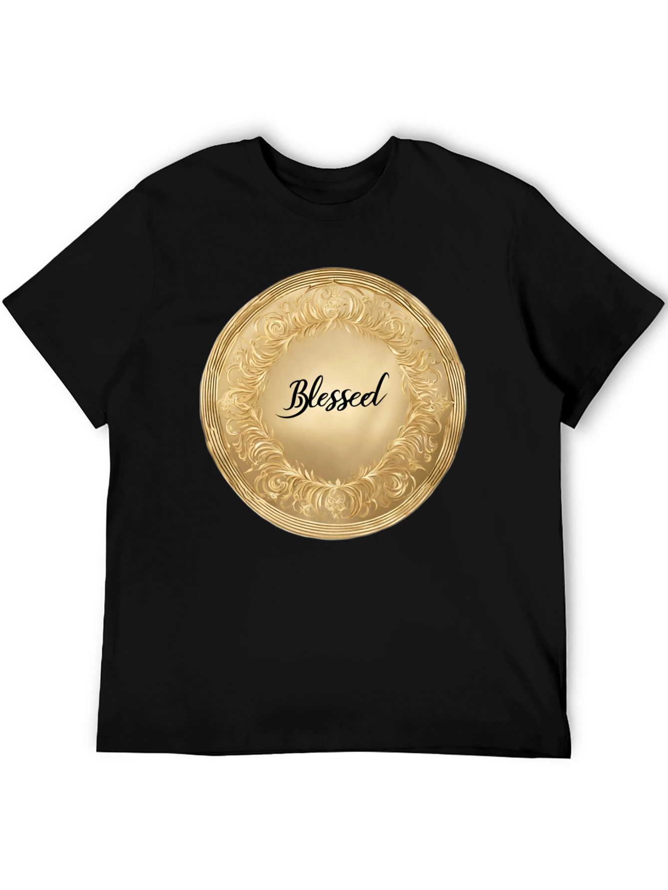 Black Blessed Gold Medallion Black T-Shirt view 5