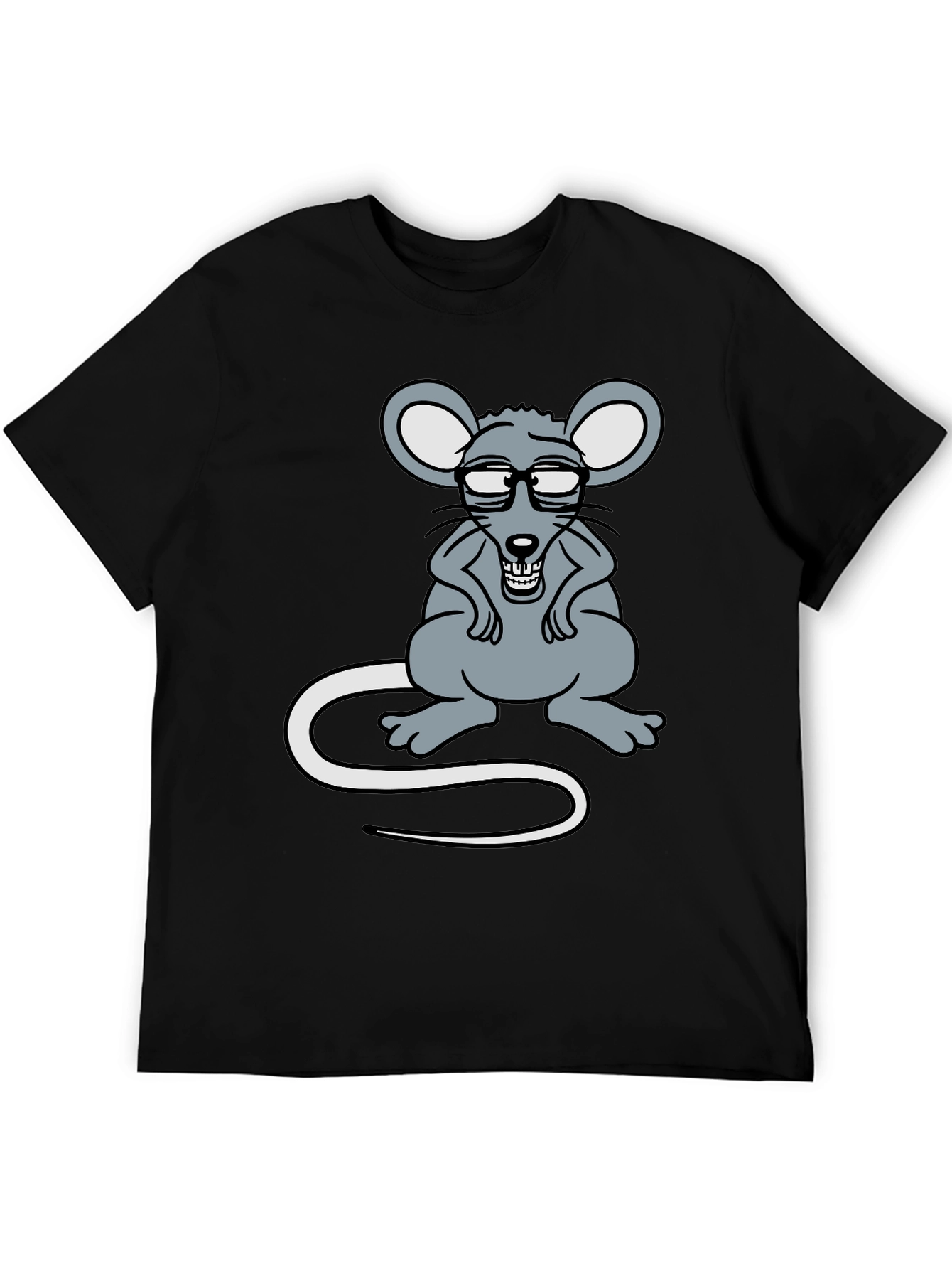 Black Funny Rat with Glasses Graphic Tee view 5